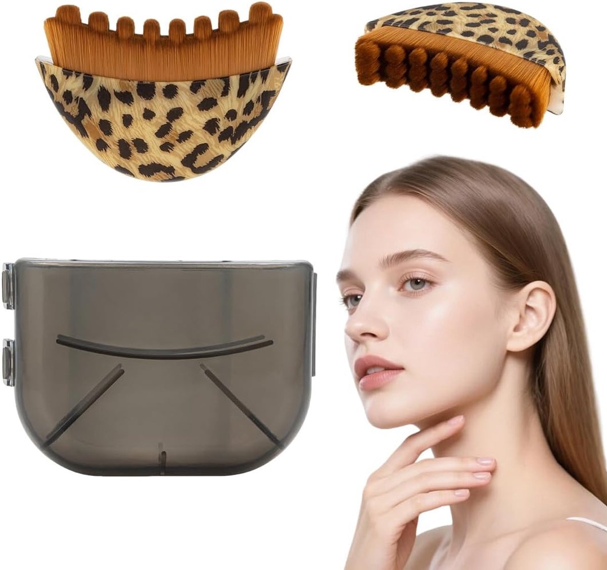 SnelShoppen - Leopard Lymph Facial Brush - Droog Borstelen Lymfemassage, Natuurlijke Borstels voor Gezichtsreiniging en Stralende Huid, Peeling en Det