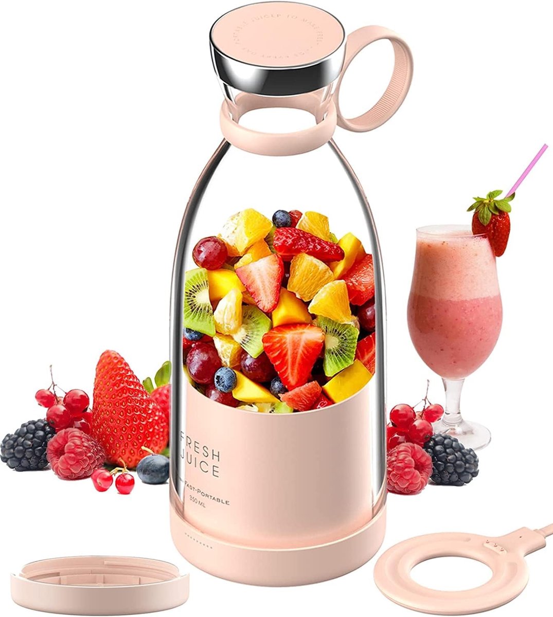 SnelShoppen - Draagbare Blender voor Smoothies - 350ml Mixer, USB Oplaadbaar, Krachtige Motor, Draadloos, Ideaal voor Reizen, Camping en Thuisgebruik