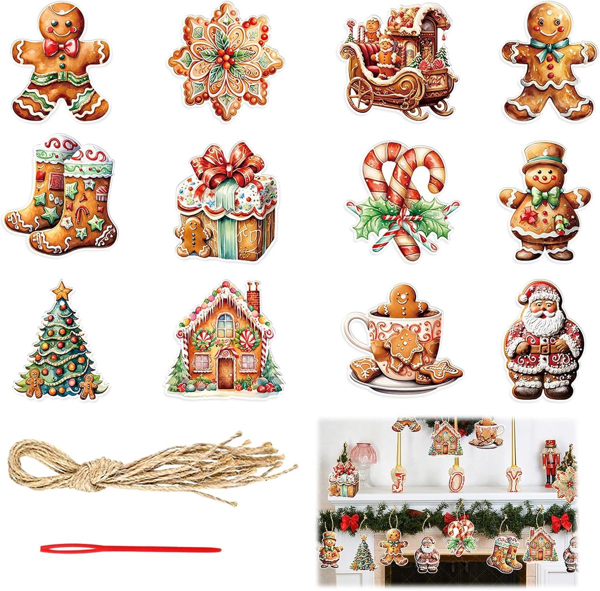 SnelShoppen - 24 Pcs Kerstboomdecoraties Paper Pendants Gingerbread Man 10cm - Festieve DIY Kerstversiering voor Kerstboom, Adventskalenders en Wreath