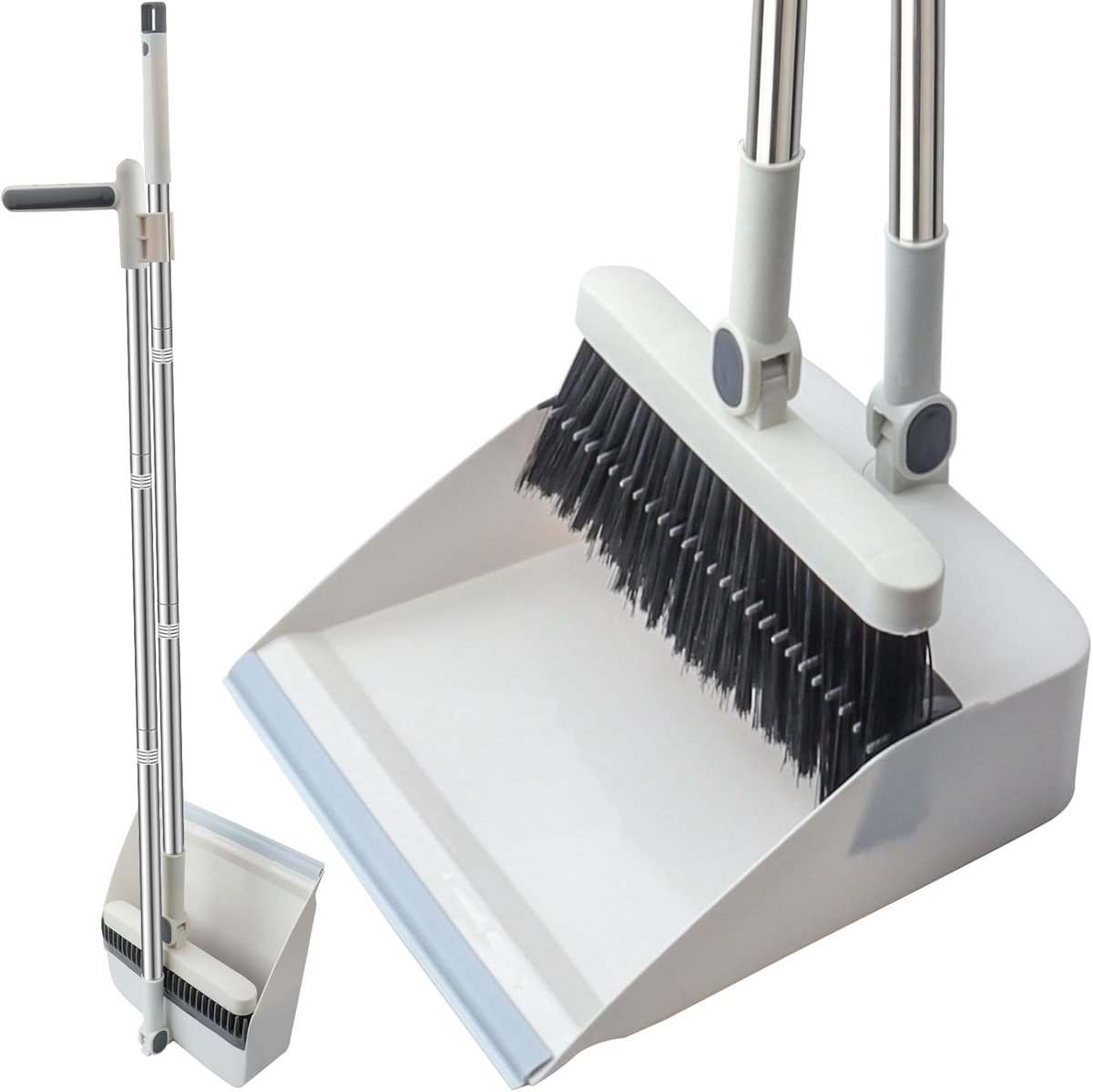 SnelShoppen - Broom Dustpan Set met Kam Tanden, Winddicht, Lange Handgreep, Lichtgewicht RVS Broom Kit voor Huishoudelijke Schoonmaak, Keuken, Kantoor