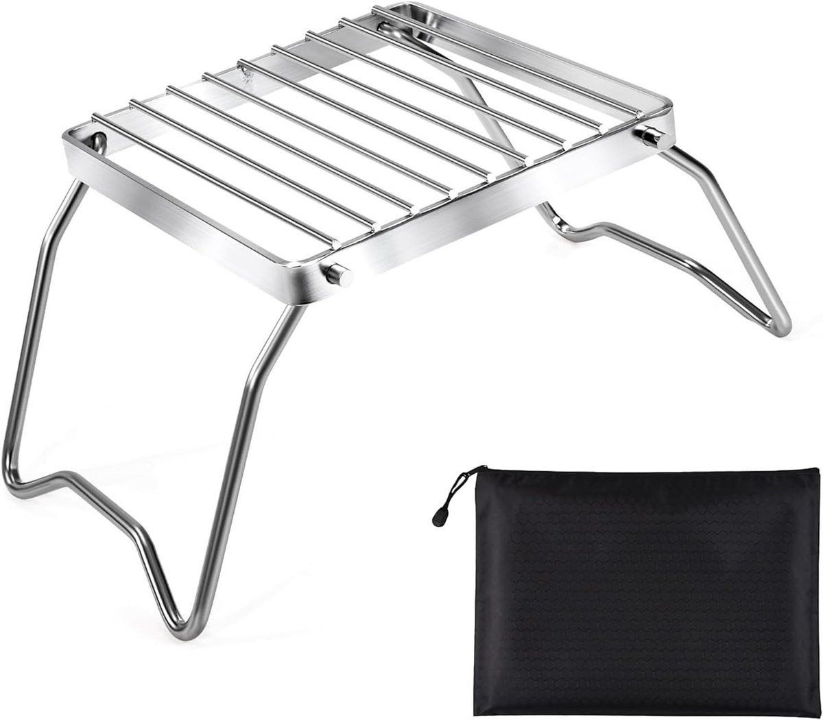 Draagbare Kampeer Grill, 16 x 16 cm, RVS, Opvouwbare Grill met Draagtas voor Kamperen, Trekking en Buitenbarbecues
