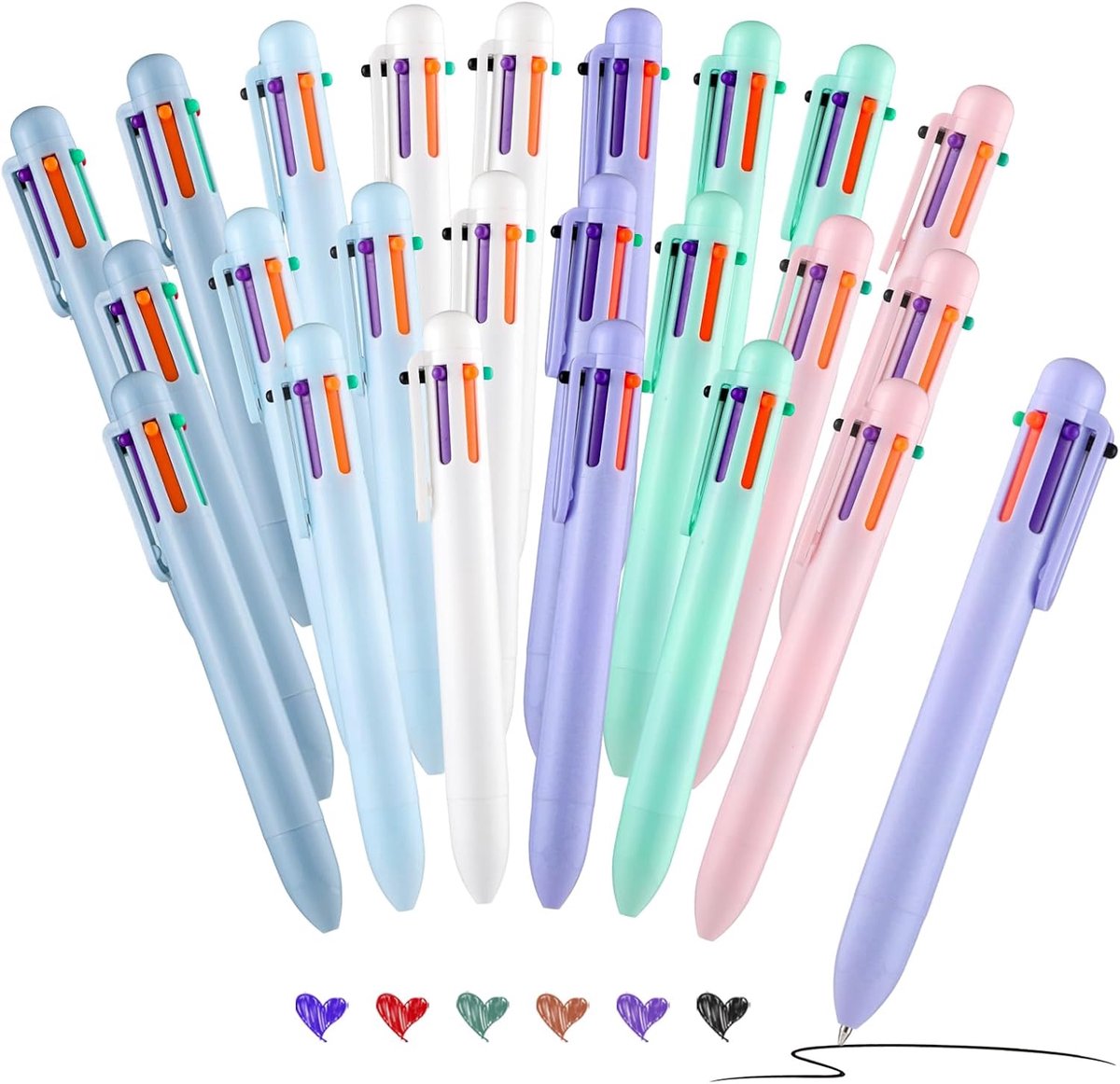 SnelShoppen - 24 Pcs Balpen, Multi-Color, 6-in-1 Schrijfgerei met 0.7mm Navulling voor Soepele Schrift, Ideaal voor Studenten en Kantoor, Perfect als