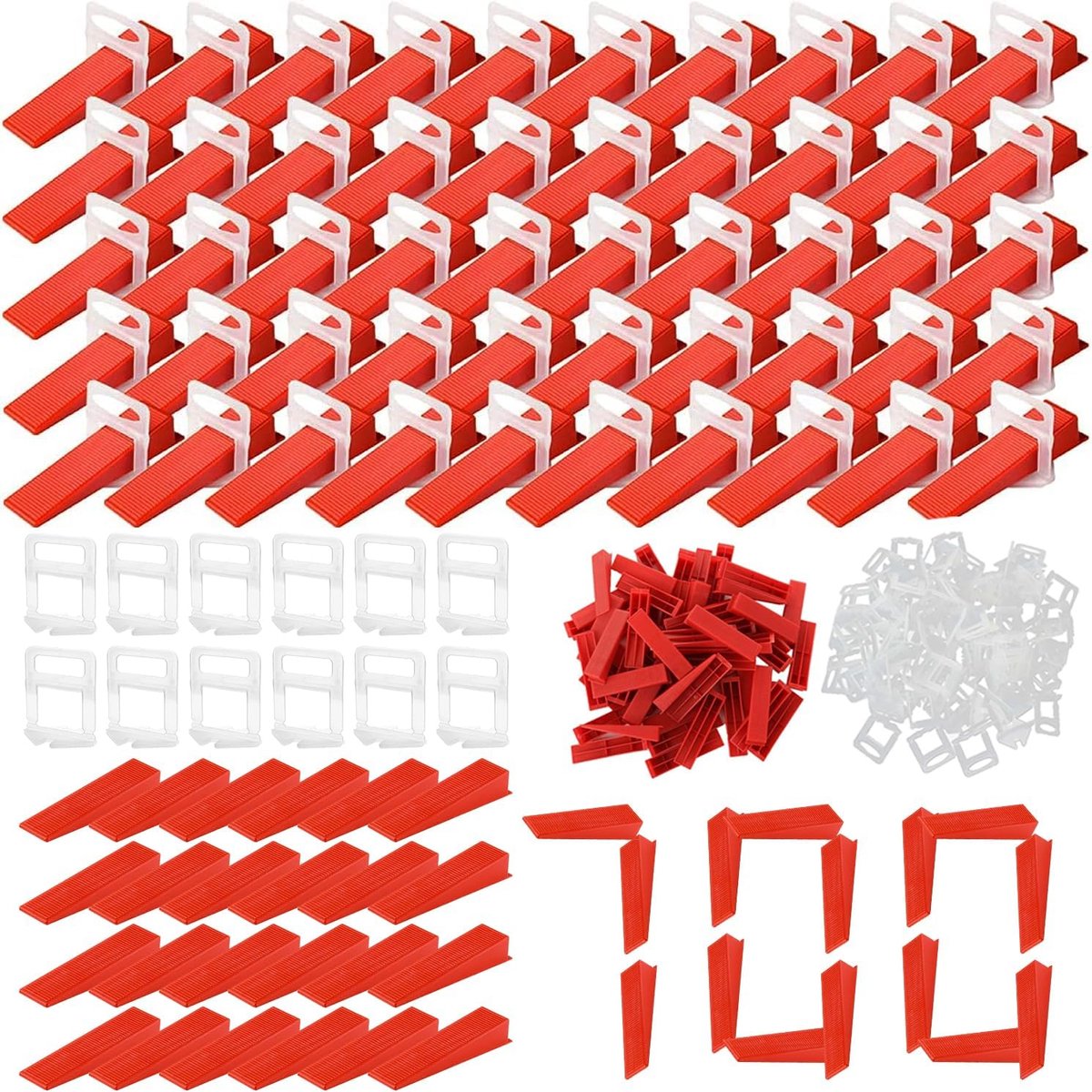 SnelShoppen - C-071-D Tegelnivelleersysteem, Tegelnivelleerset met 600 Tegelinserts, 100 Tegelwiggen, 3 mm, Trekstang voor Vloer- en Wandtegels