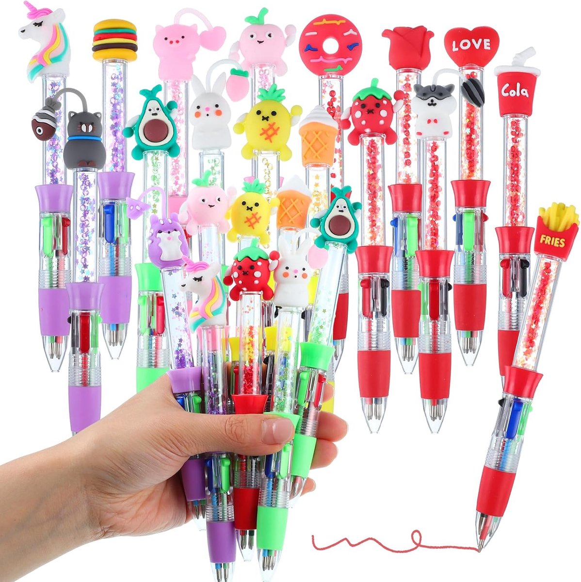 SnelShoppen - 24 Stuks Schattige 4-in-1 Mini Pennen, Multikleurige Dierenpennen, Perfecte Feest- en Cadeauvullers voor Kinderen en Studenten