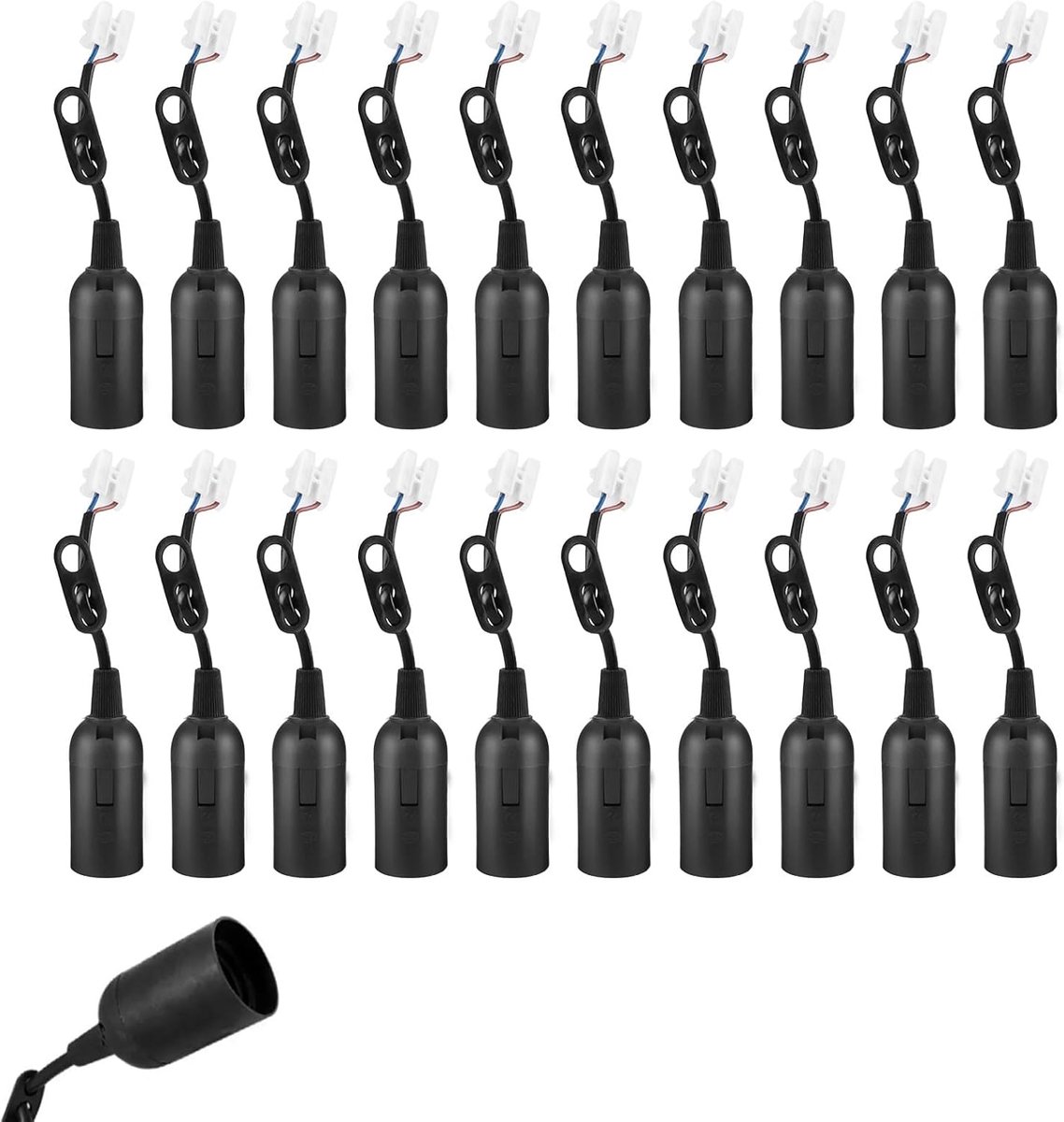 SnelShoppen - E14 Lamp Fitting met Kabel - 20x Hoogwaardige Lampenhouder voor Renovatie en Bouw met VDE Spanningsmeter, Zwart