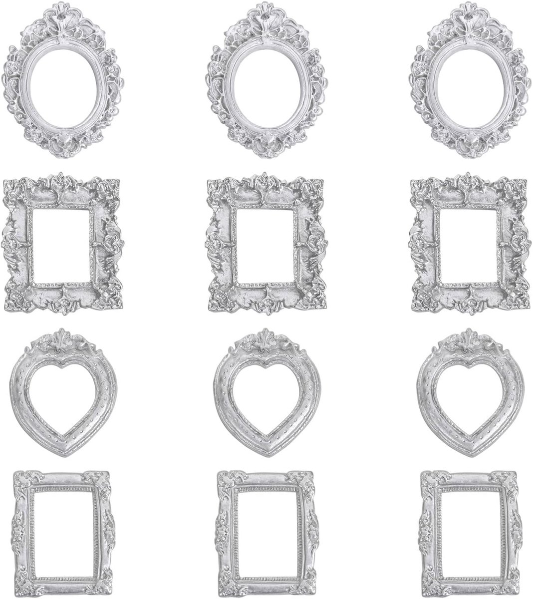 SnelShoppen - 12 Stuks Mini Fotolijsten Set - Vintage Zilver Hars Kleine Fotolijsten voor Sieraden Display, Retro Mini Museum Lijsten voor DIY Creatie
