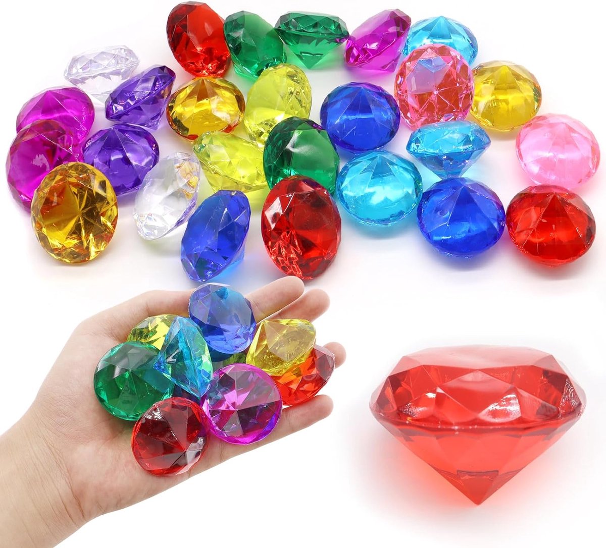 SnelShoppen - Kindergems 26 Stuks - 40 mm Kleurige Acryl Diamanten voor Decoratie - Veilig en Herbruikbaar - Perfect voor Kinderen, Aquariums en Stran