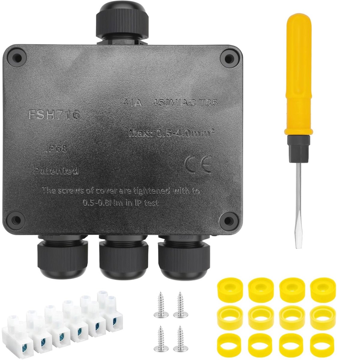 SnelShoppen - Waterproof Shut-off Box IP68, 4-way Junction Box, Outdoor Electrical Cable Connector, Robuuste Zwarte Kabeldoos voor 4mm-15mm Kabels