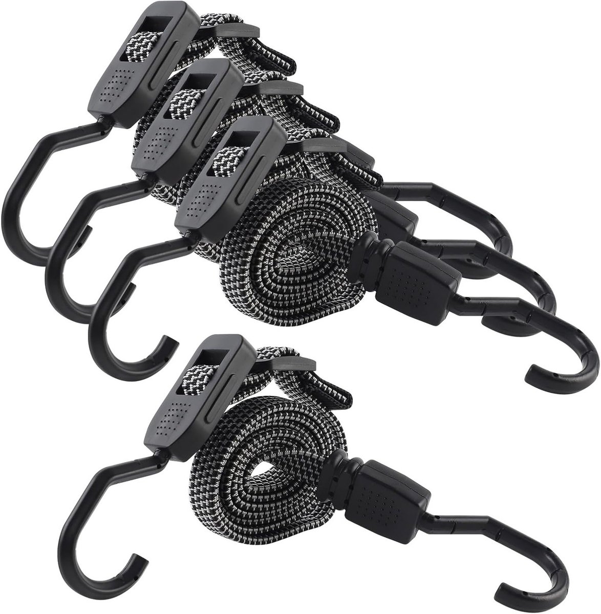 Verstelbare 4-way verlenging met haken, elastische spanband 120 cm voor bagage, handkar, fiets en motorfiets, ideaal voor kamperen