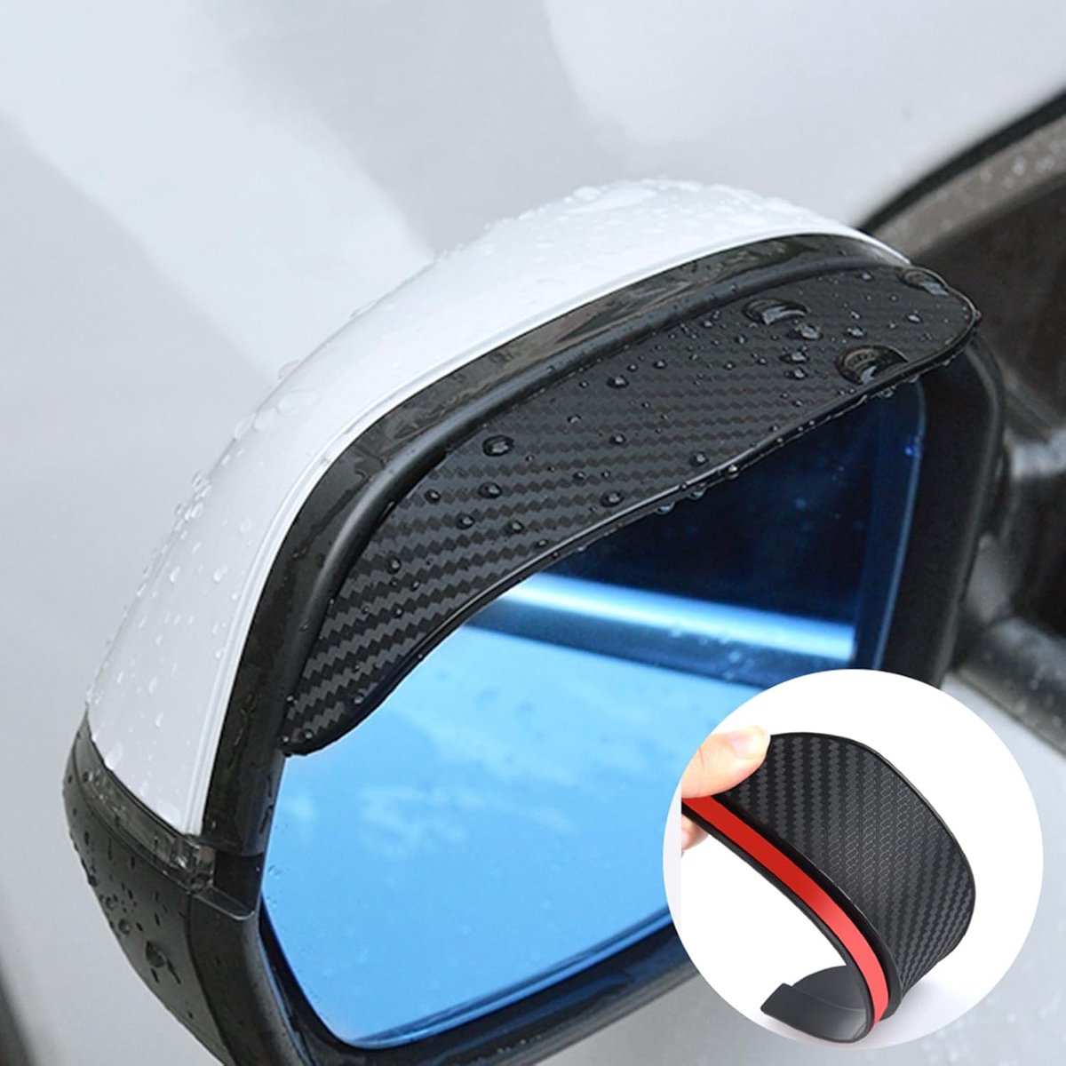 SnelShoppen - 2PCS Universele Auto Achteruitkijkspiegel Regenklep Zonneklep Eyebrow Carbon Fiber Zijkant Spiegel Regenbescherming Auto Accessoires