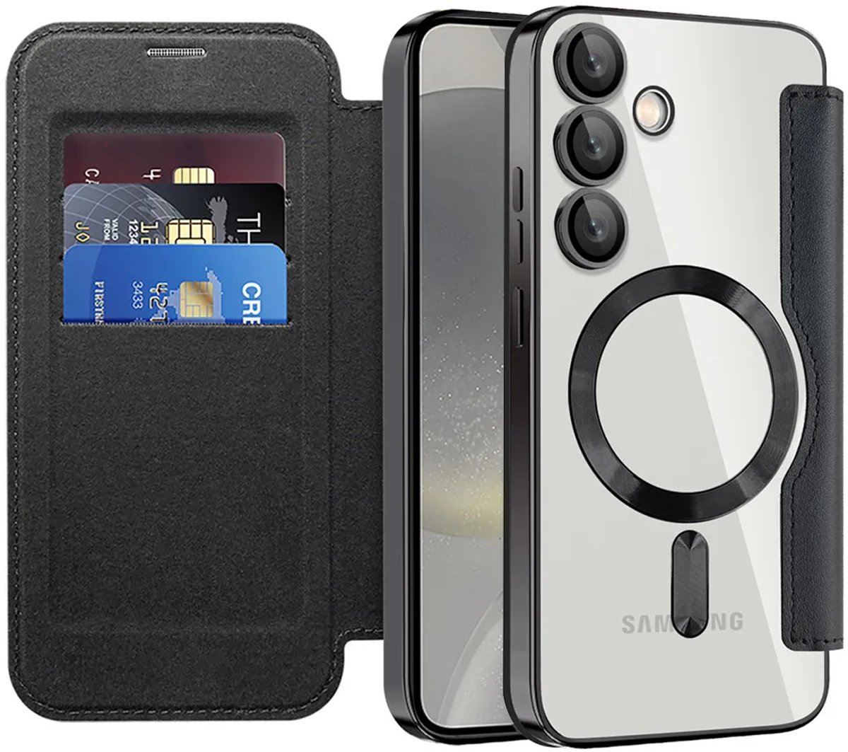 Hoesje geschikt voor Samsung Galaxy S24 Plus - Techsuit SmartMag Book Wallet Case - Geschikt voor MagSafe - Zwart