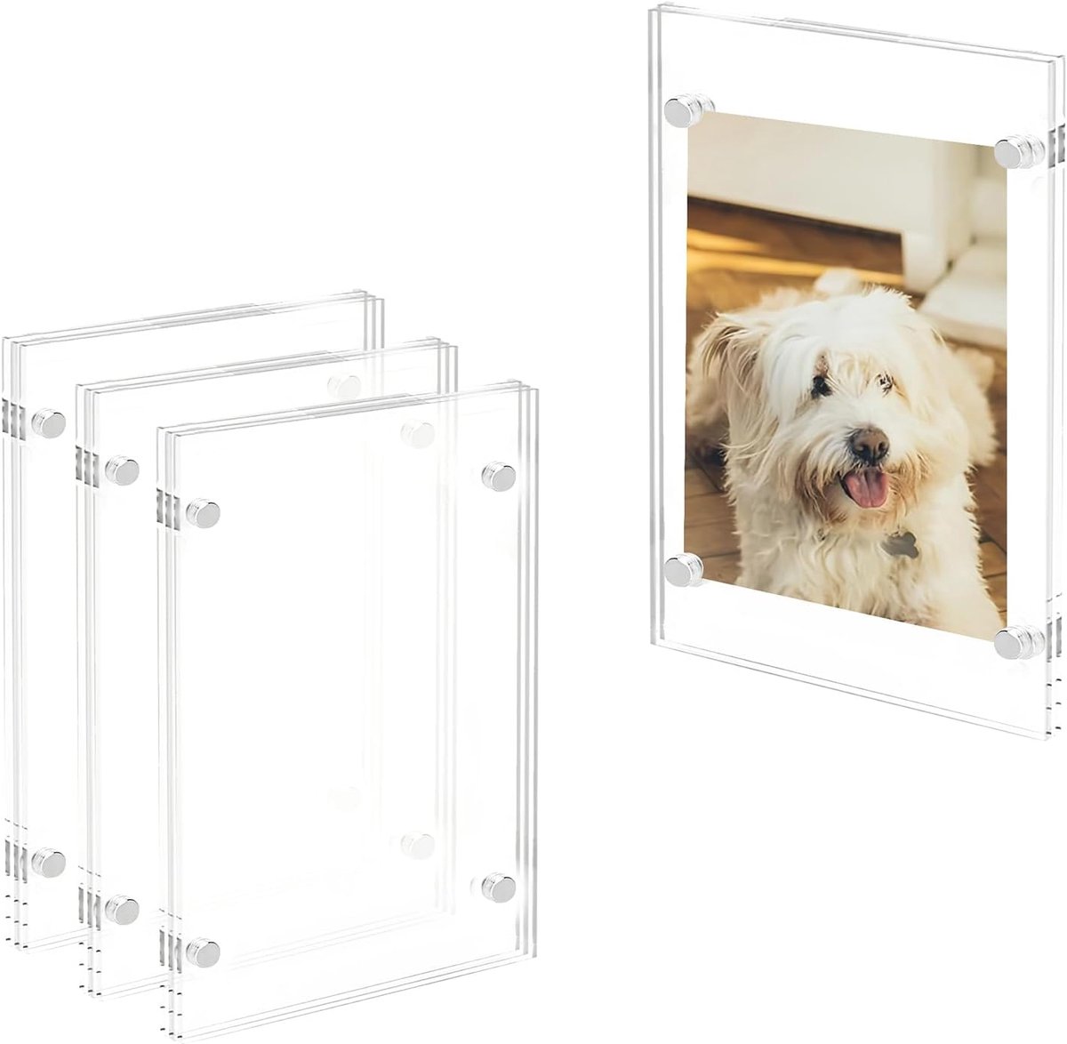 SnelShoppen - Set van 4 Acryl Fotolijsten voor Koelkast, Transparante Magnetische Fotolijst, Dubbelzijdige Mini Fotolijst 7 cm × 12 cm × 0.6 cm voor D