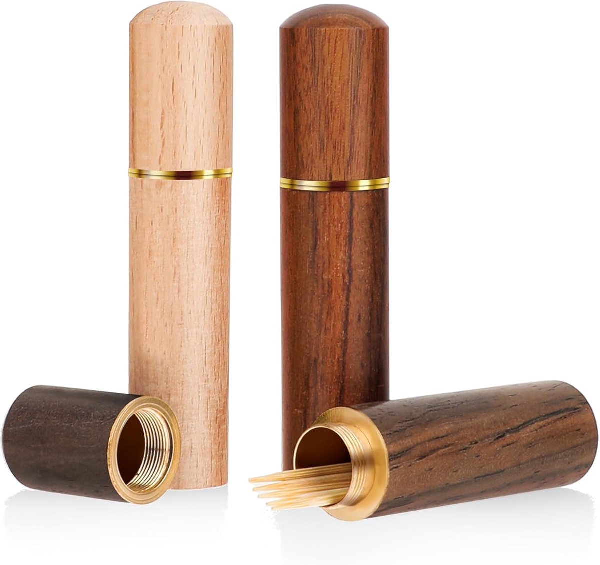 SnelShoppen - 3-delige Houten Tandenstokers Houder - Draagbare Opbergbak voor Tandenstokers - Ideaal voor Kamperen, Feesten, en Thuisgebruik