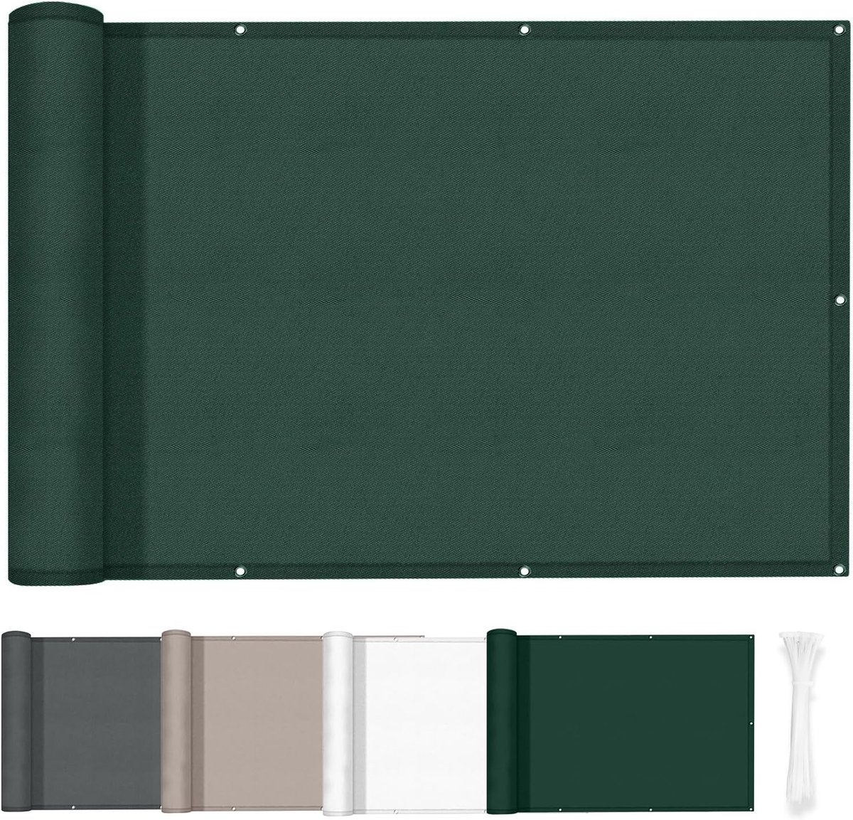 SnelShoppen - Balkon Scherm 70x500 cm, Waterdicht, Winddicht, UV-Bestendig, met Kabelbinders, Donkergroen, Privacy Scherm voor Balkon en Tuin