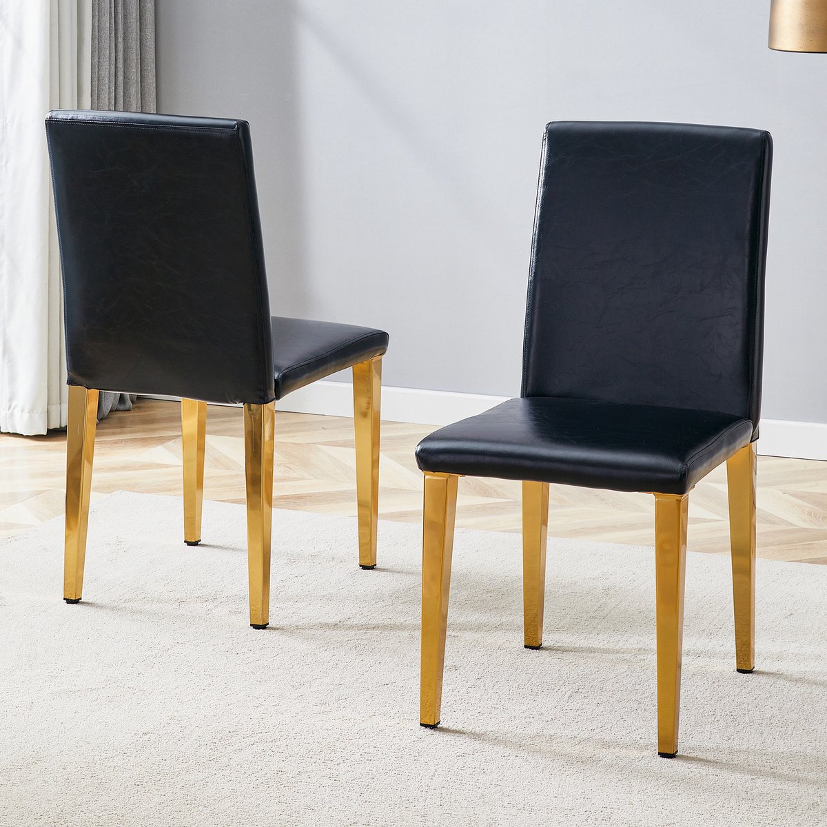 COVREO Eetkamerstoelen set van 2 38x47x90 cm zwart en goud kunstleer met hoge rugleuning