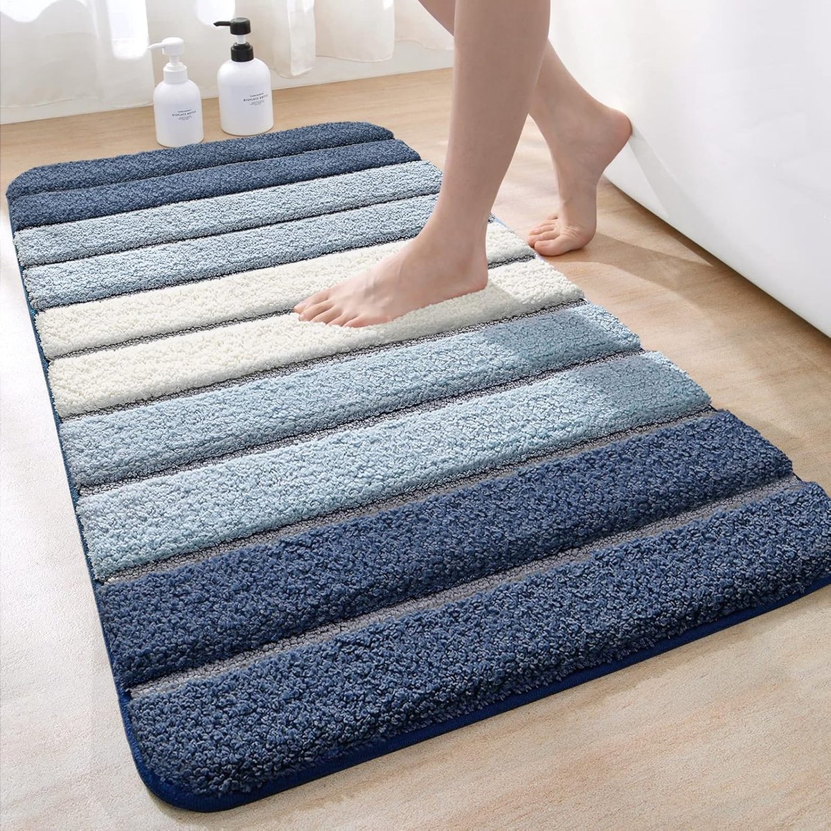SnelShoppen - DEXI Badmat 60 x 110 cm - Antislip, Absorberend Water, Machinewasbaar, Microvezel Badkamervloer Mat, Blauw, Badkameraccessoires