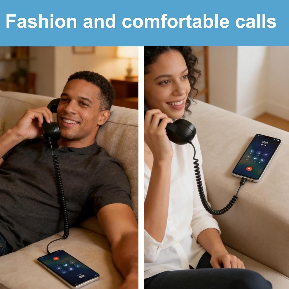 SnelShoppen - Retro Telefoon Ontvangers Hoofdtelefoon voor Mobiele Telefoon, Tablet, Laptop - USB-C Interface - Comfortabele Bellen met Antwoordknop -