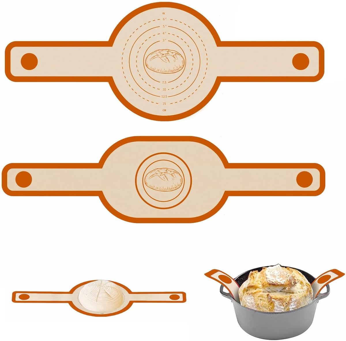 SnelShoppen - 2 stuks siliconen bakmatten met antiaanbaklaag en handgrepen - Ronde en ovale mat voor de oven - Herbruikbare bakmatten voor deeg en bro