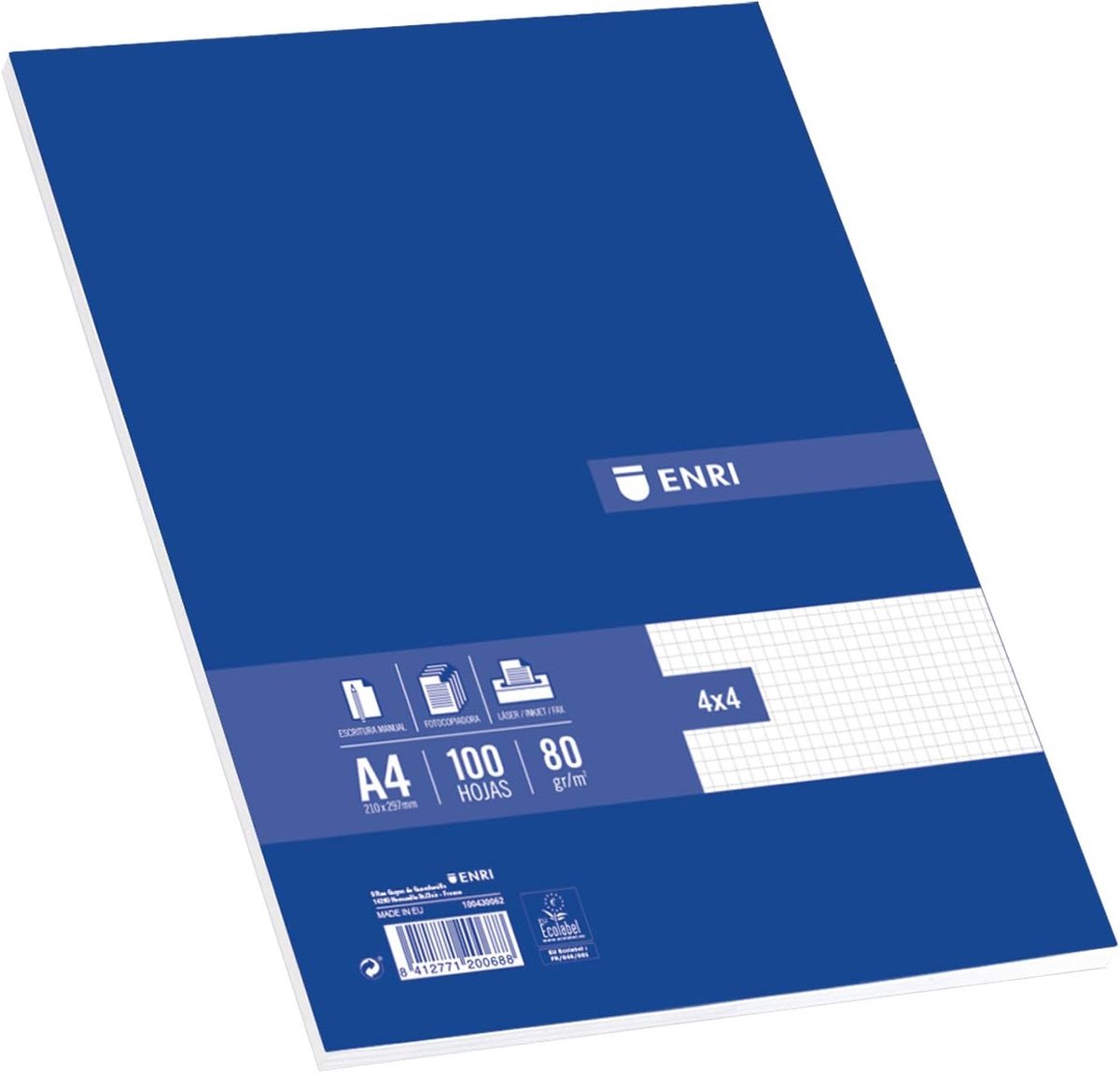 SnelShoppen - A4 Refill Pack 100 Vellen - 80g Papier met Blauwe Soft Cover - Vierkant 4mm x 4mm - Perfect voor Notities, School, Kantoor, Creatief Geb