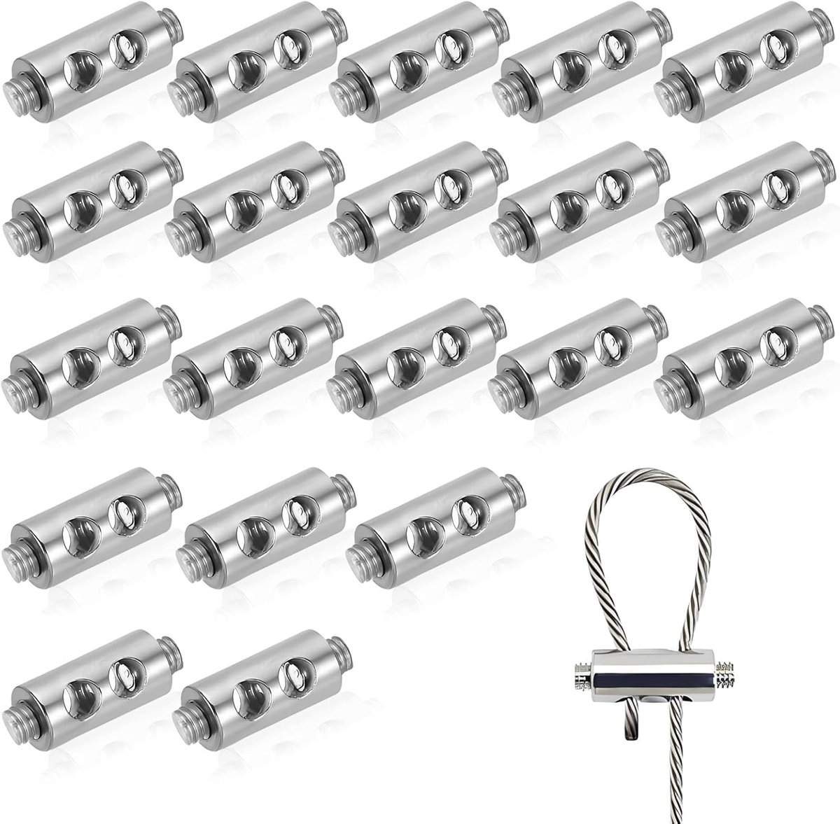 SnelShoppen - Pack van 20 Kabelclips 3.5 mm, Kledinglijn Spanner voor 2-3 mm Stalen Kabel, Draad Rope, Kledinglijn, Tent, Vaste Bevestiging