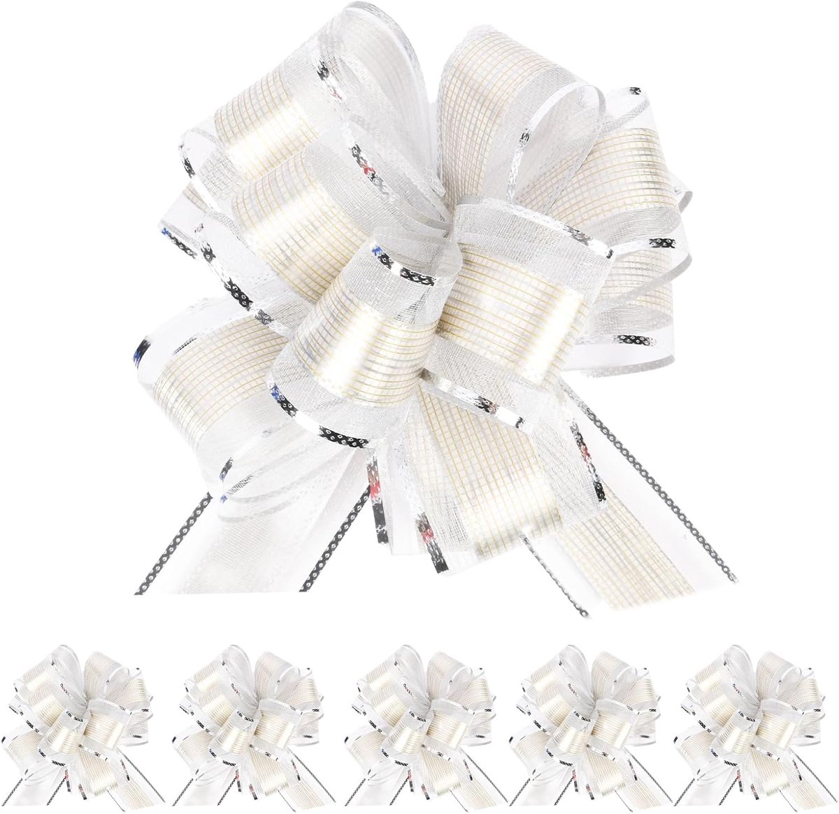 SnelShoppen - 6 Stuks Grote Cadeau Strik (15 cm, Zilver) - Grote Auto Strik, Verpakking Strikken voor Cadeaus, Feesten, Bruiloften, Kerst, Decoratie