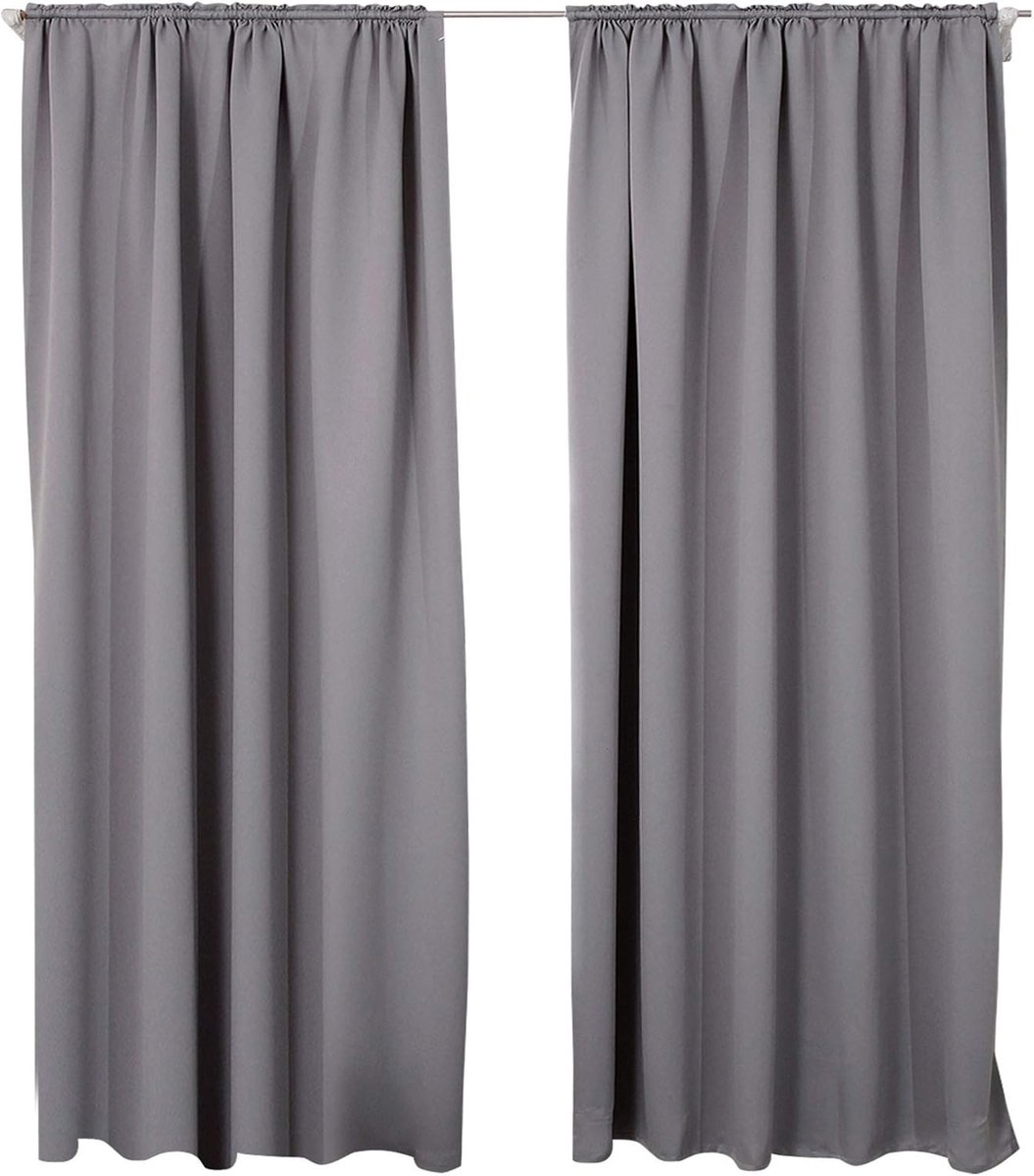 SnelShoppen - Set van 2 Opaque Gordijnen, Verduisterend, Thermisch, 250 g/m², Lichtdicht, 135 x 245 cm, Donkergrijs voor Woonkamer, Kinderkamer, Slaap