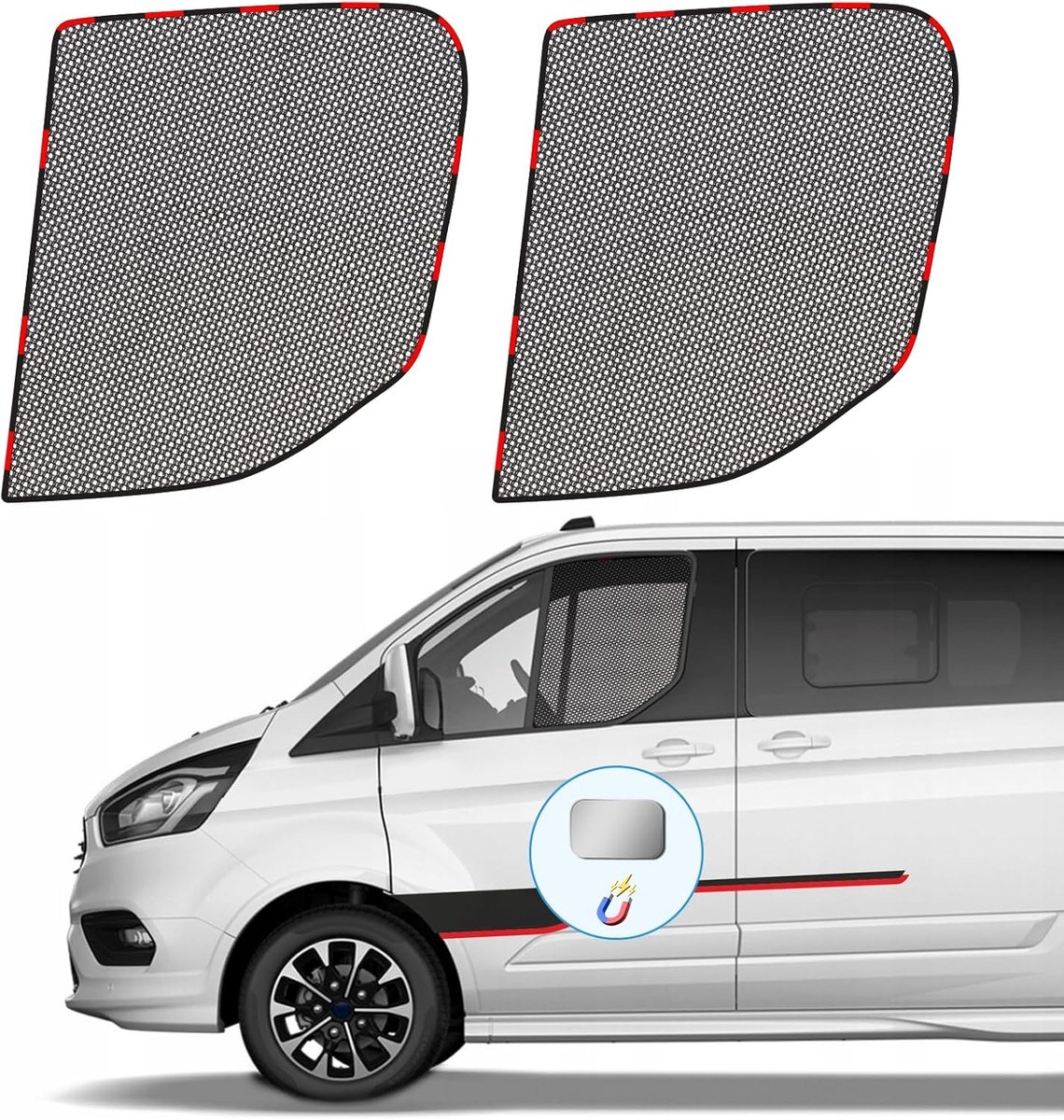 SnelShoppen - Zonne- en Insectenwerende Auto Raam Shade voor Ford Transit Custom - Ademend Mesh Materiaal - Perfect voor Zomer en Lange Rit