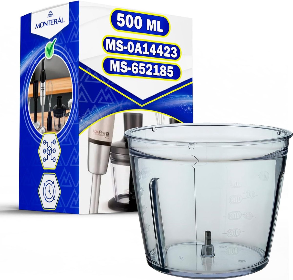 SnelShoppen Bowl voor hand blender 500 ml compatible met mixers 101 mm hoog 124 mm diameter ideaal voor keuken snijden hakken en meer