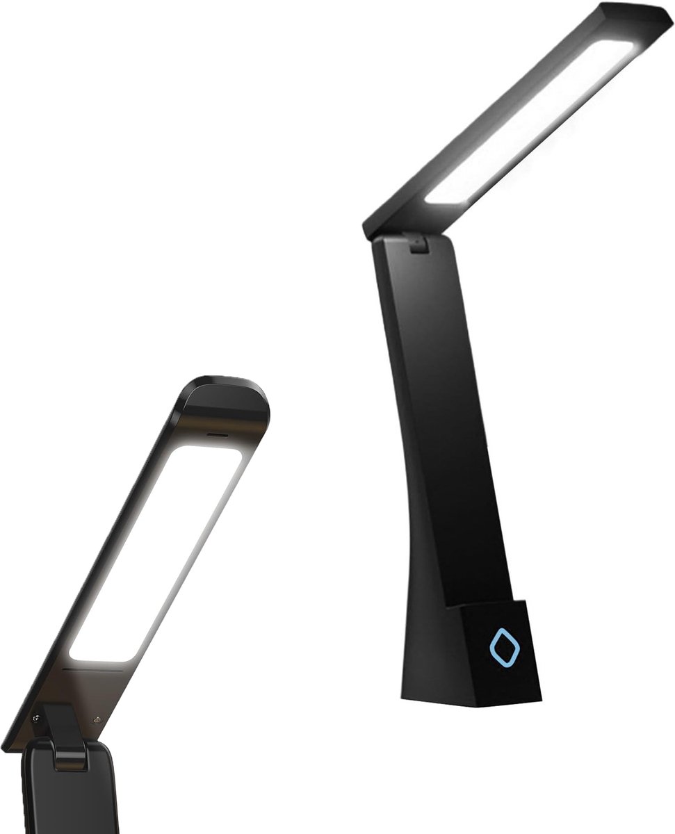 KZQ Oplaadbare draadloze LED-bureaulamp met 3 kleuren en dimbare standen - Oogvriendelijk touchscreen voor lezen studeren en kamperen - Zwart