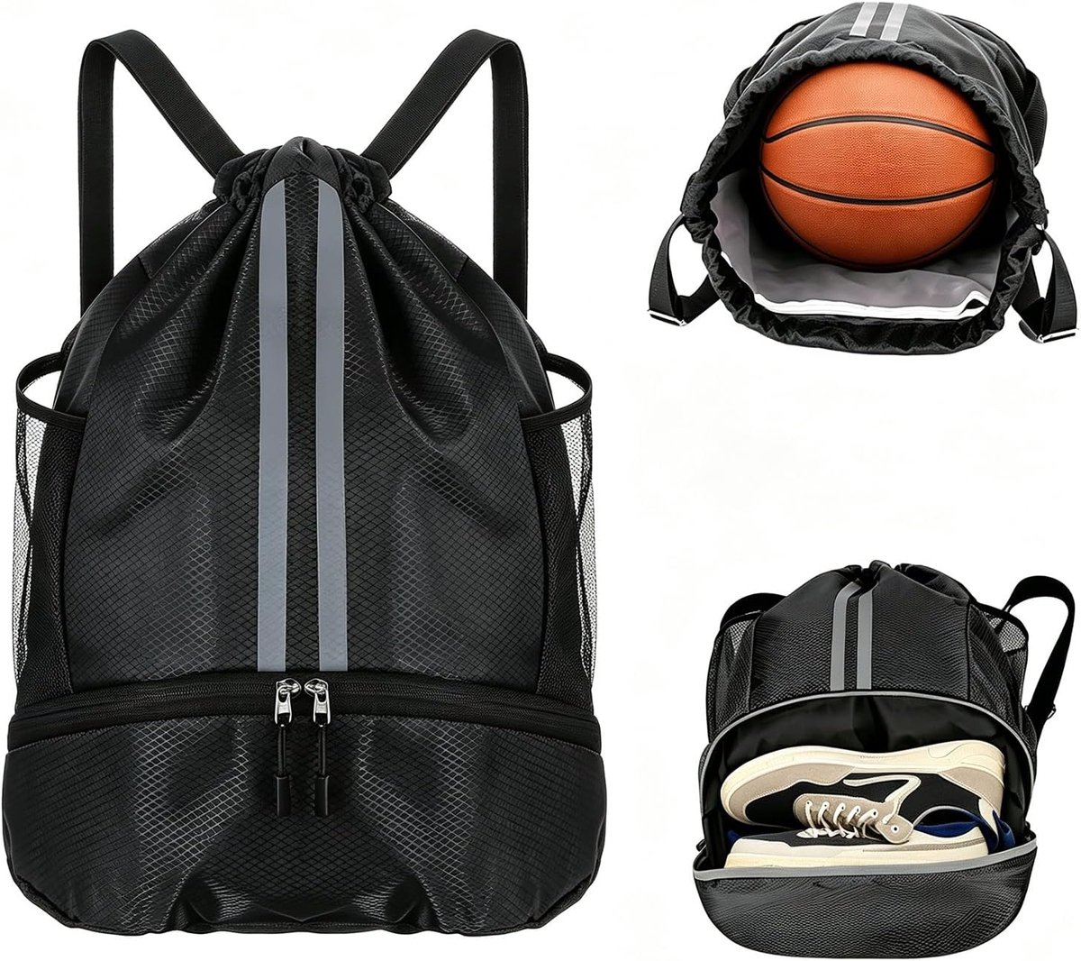 SnelShoppen - Wasserdichte Sportbeutel met Schoenenvak voor heren en dames | Grote Sportrucksack met Kordelzug, Ideaal voor Fitness, Strand, Reis en Z