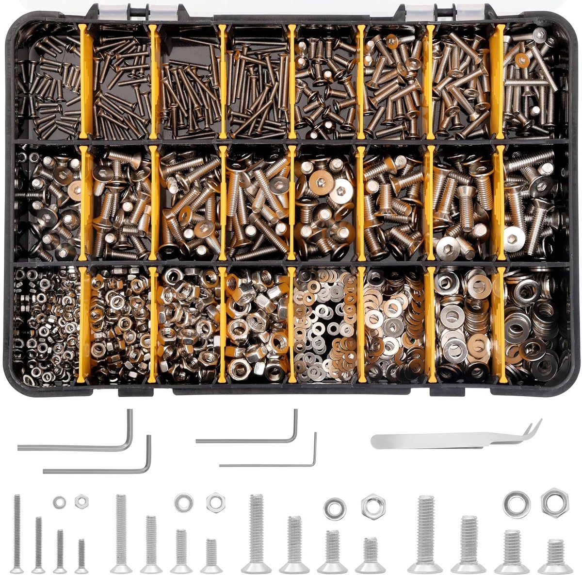 SnelShoppen - 1120-delige RVS Countersunk Schroeven Set met Hexaansluiting - M2, M3, M4, M5 Schroeven en Opbergdoos - Voor DIY, Machine Reparatie en K
