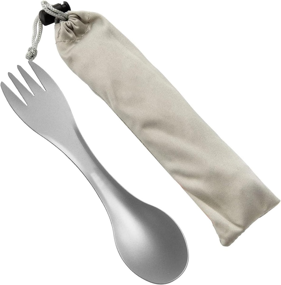Multifunctionele Campingbestek Set, Ultralichte 2-in-1 Lepel en Vork, Herbruikbaar Spork met Opbergtas voor Wandelen en Kamperen