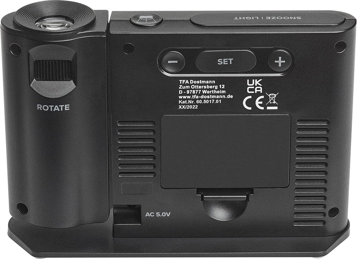 SnelShoppen - Digitale Radioklok met Projectie, Thermo-Hygrometer, Dimbaar, Zwart - Perfect voor Slaapkamer, Wecker met Mains Power