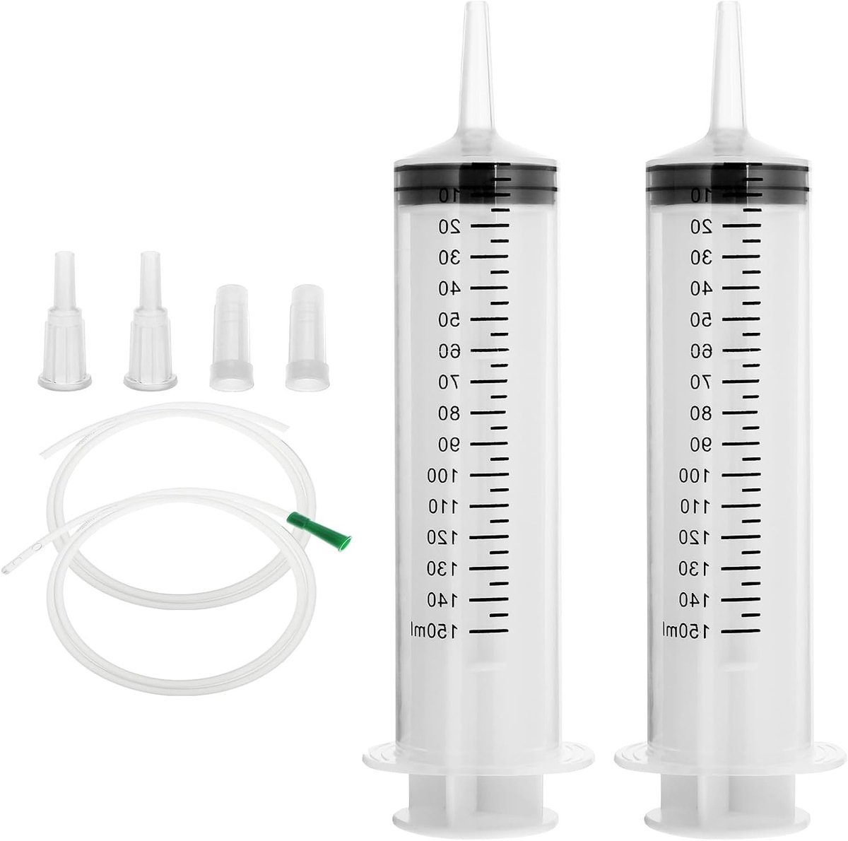 150ml Plastic Spuit met 1m Katheter, 2 Stuks Herbruikbare Spuiten voor Vloeistoffen, Ideaal voor Dierenvoeding en Experimentele Toepassingen