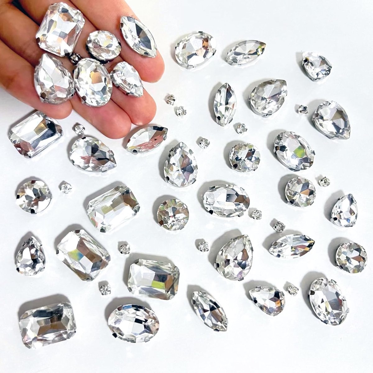 SnelShoppen - 236 Stuks Mixvormige Glazen Rhinestones voor Naaiwerk, Decoratieve Kristallen voor Sieraden, Creatieve Projecten, Kleding, Schoenen, Wit