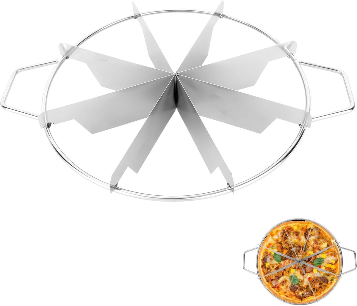 SnelShoppen - Cake Cutter voor 8 Stukken, Ronde Cakeverdeler van RVS met Handvatten - Professionele Snijder voor Taarten, Cheesecakes, Pizza's en Quic