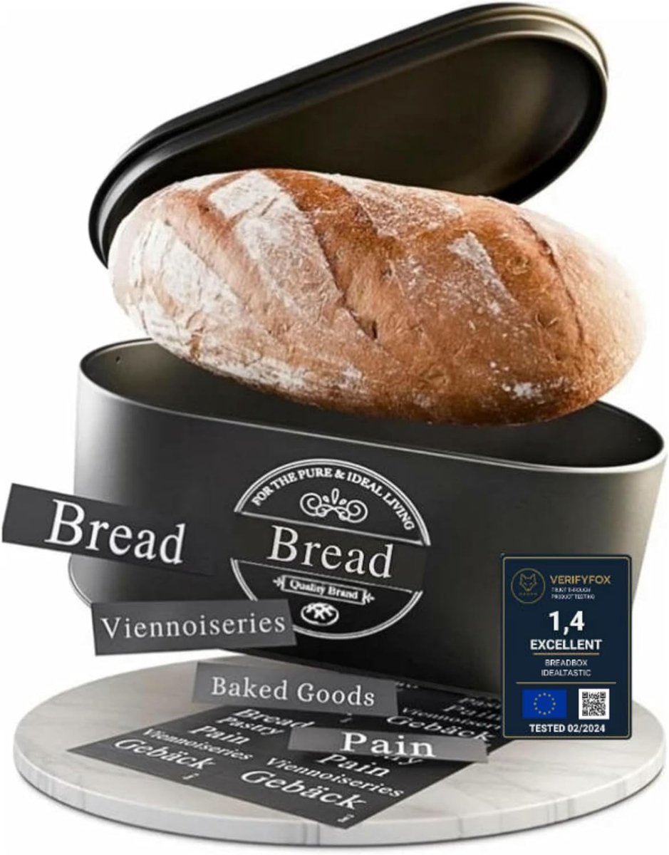SnelShoppen - Broodtrommel Matt Zwart – Stalen Brooddoos voor Langdurige Versheid | Moderne Broodopslag voor Brood & Gebak | Compacte Broodopslag voor
