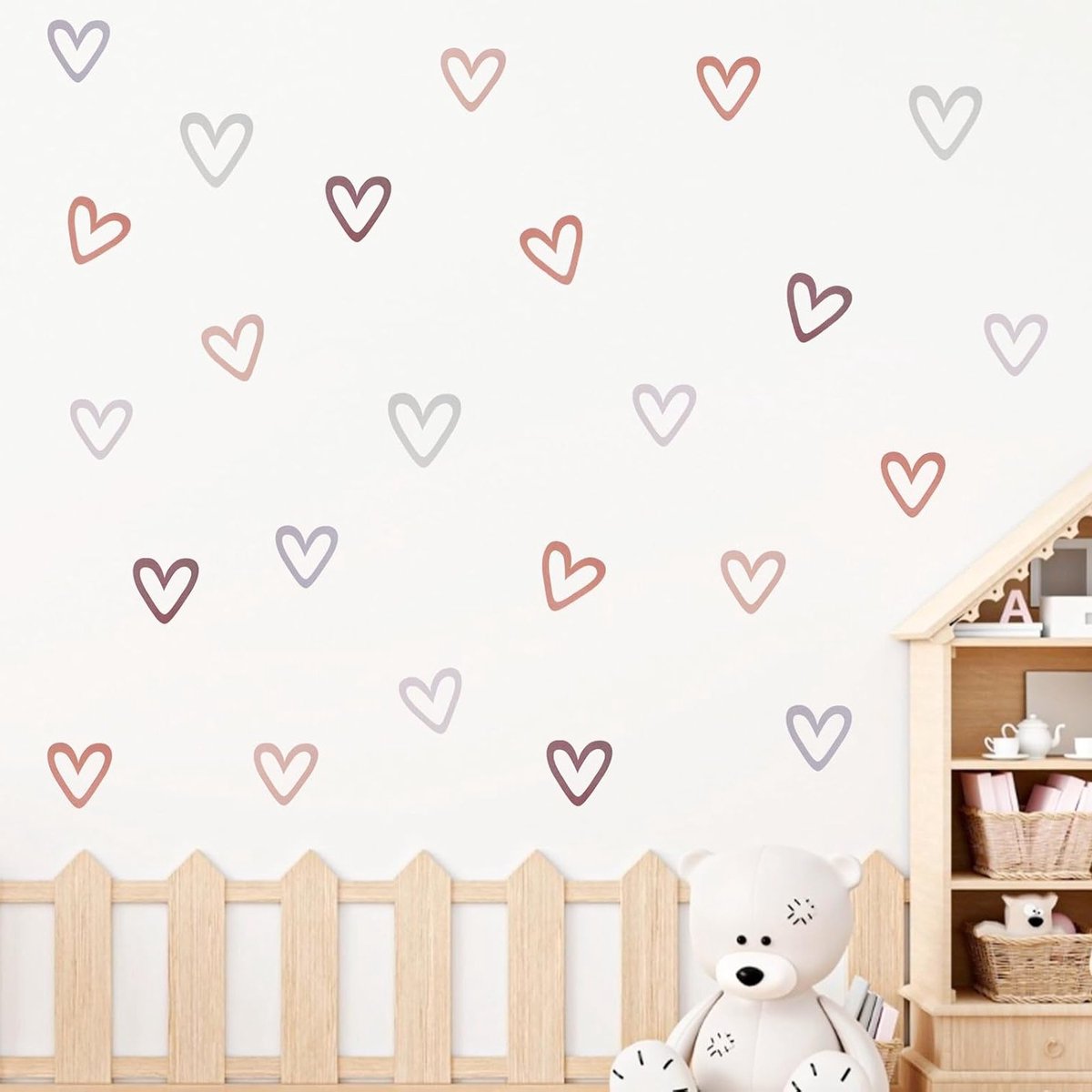 Set van 144 Muurstickers voor Kinderen, Boho Hartjes Wanddecoratie, PVC Zelfklevend, Meisjeskamer, Speelse Kleuren, Babykamer Accessoires