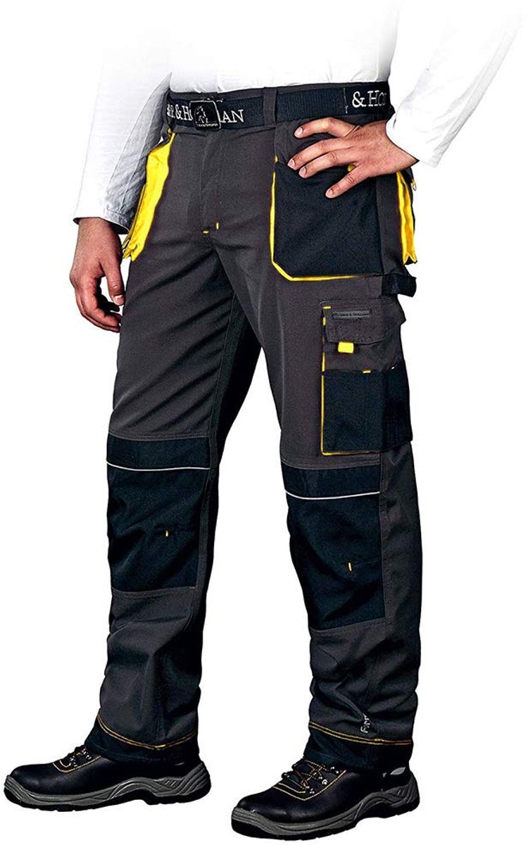 SnelShoppen - Beschermbroeken voor Werk - Hoge Kwaliteit, Wit-Grijs-Blauw, Maat 54, Comfortabel, Duurzaam, Polyester-Katoen, Ideaal voor Bouw en Tuinw