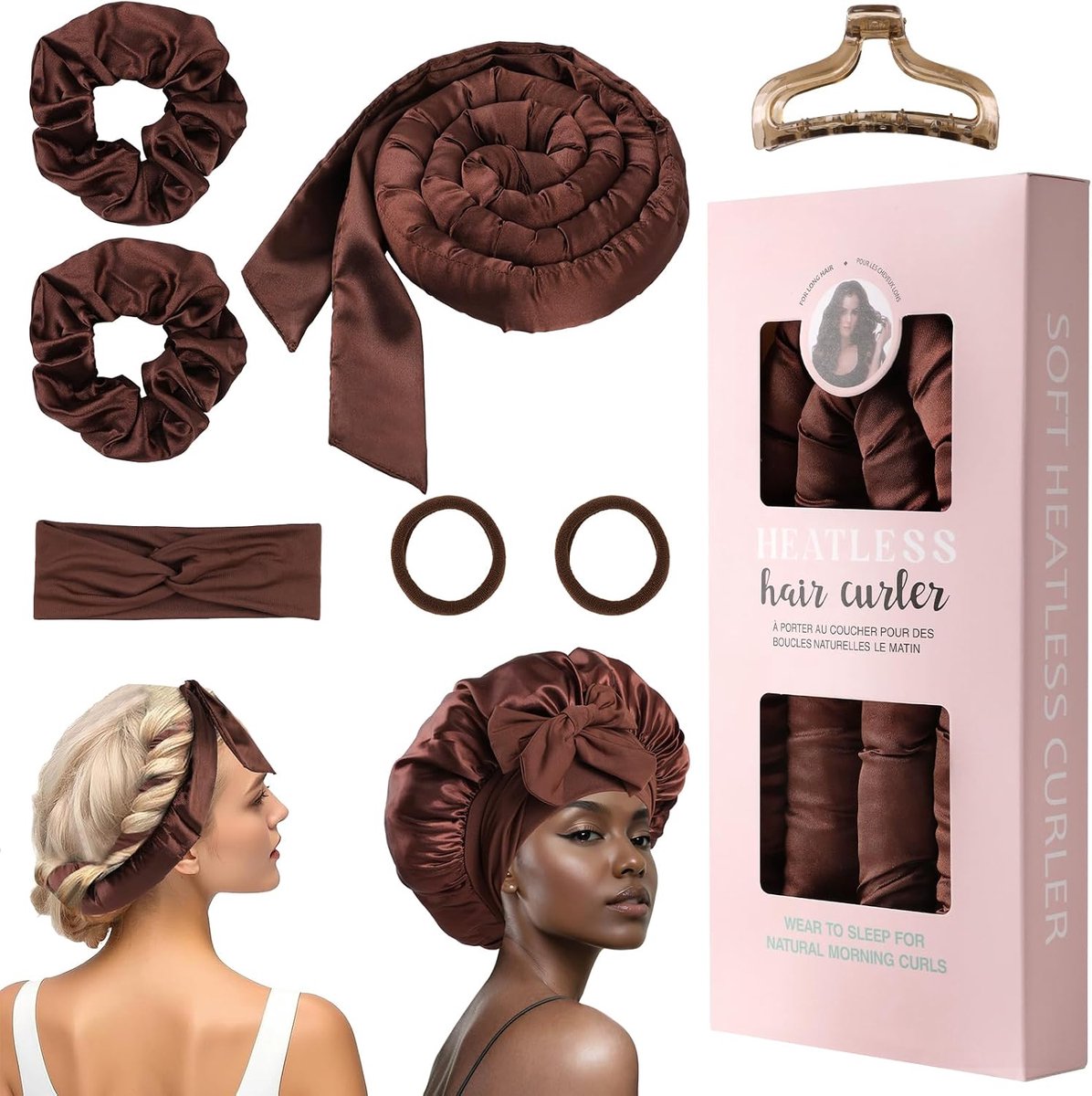 SnelShoppen - 8 Stuks Haar Krulrollers zonder Hitte, Velvet Krullers met Slaapkap, DIY Haar Krullenband, Hairstyle Set voor Lange en Middellange Haars