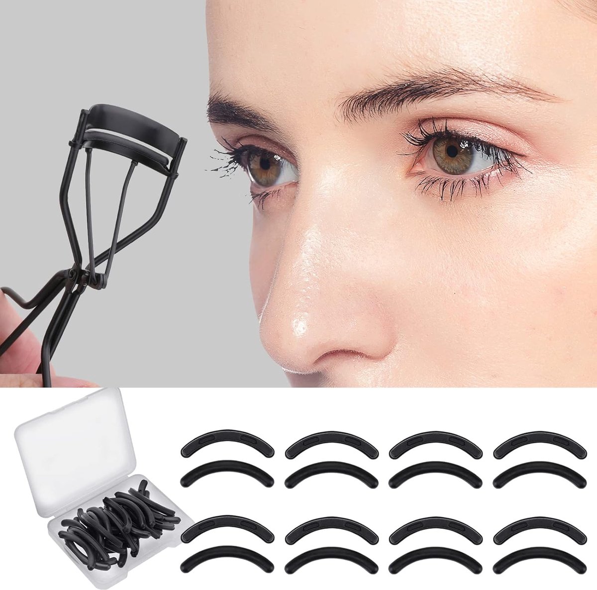 SnelShoppen - 30 Stuks Vervangpads voor Wimperkrullers - Zacht Silicone Rubber - Hoge Elasticiteit - Universeel - Transparante Opbergdoos - Zwart