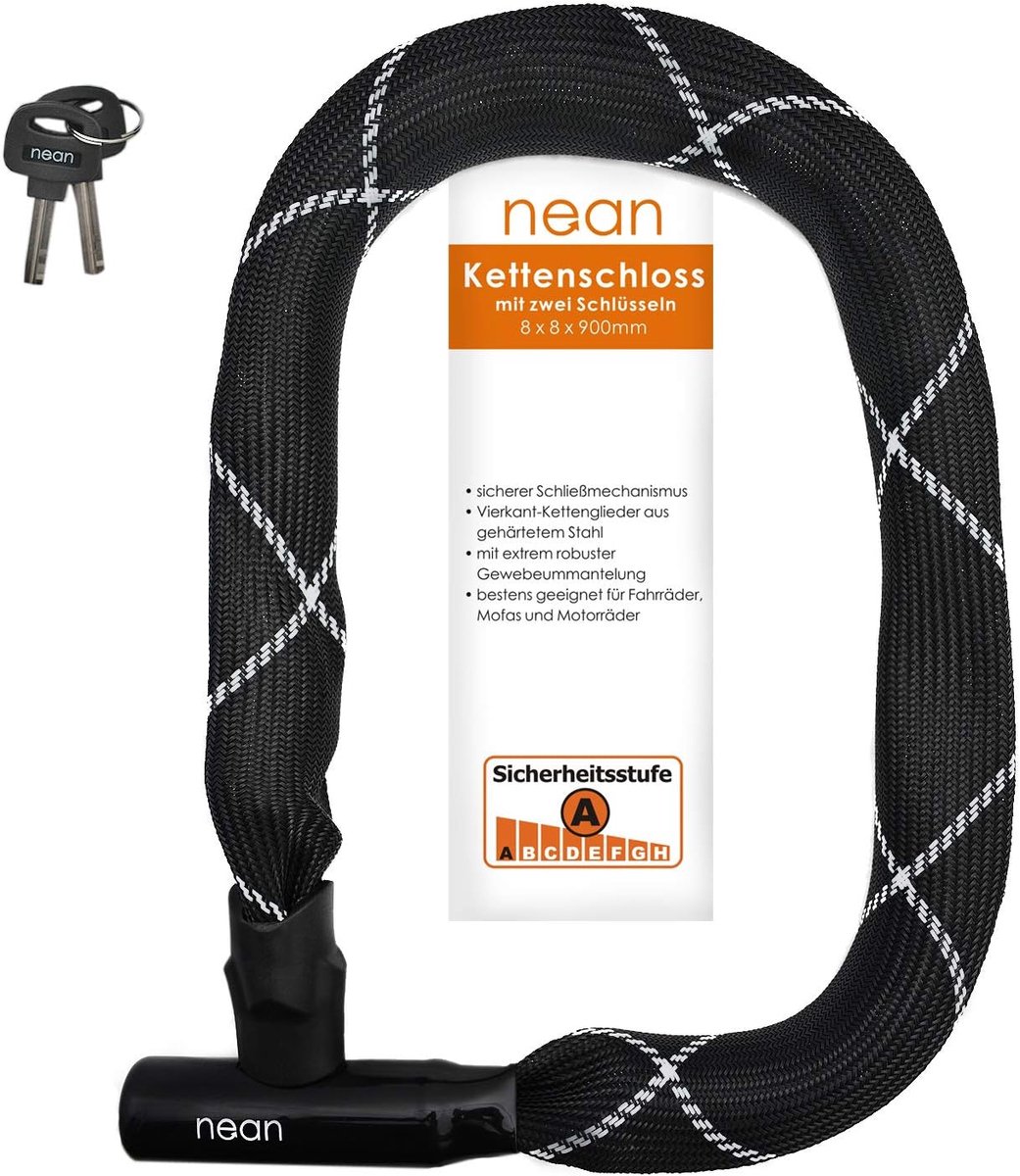 SnelShoppen - Fiets Slot, Kettingslot met 2 Veiligheids Sleutels, Hoog Beveiligd en Uiterst Robuuste Stofomhulsel, Gehard Vierkant Stalen Ketting Link