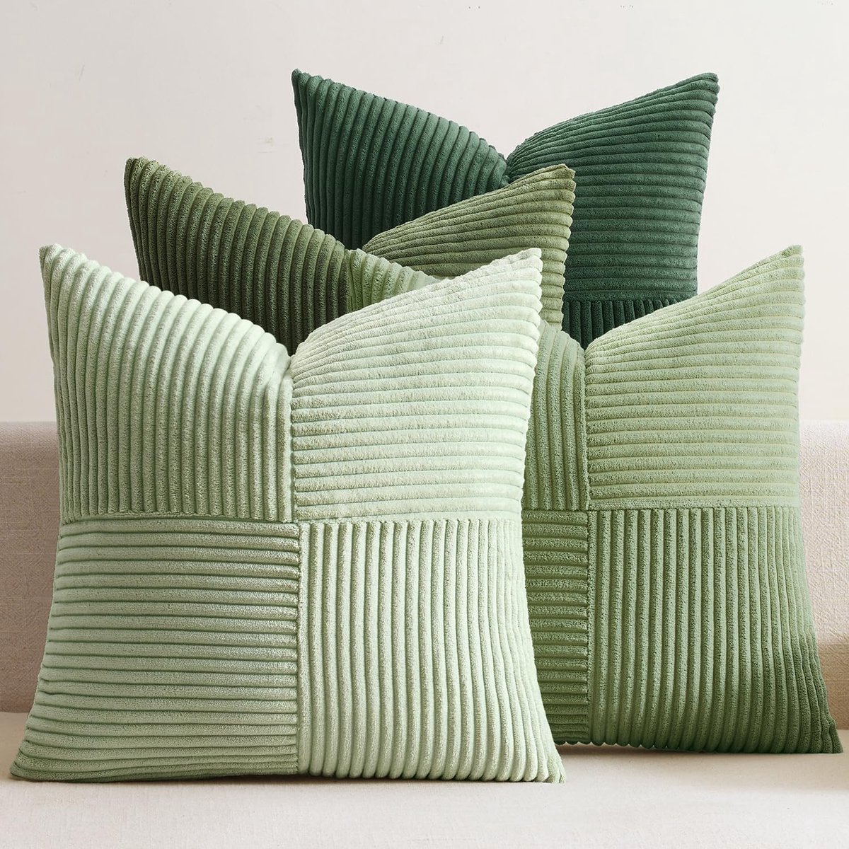 SnelShoppen - Set van 4 Corduroy Kussenhoezen 40x40 cm - Kerst Patchwork Kussens - Decoratieve Kussenhoezen voor Bank, Stoel en Slaapkamer - Hoogwaard