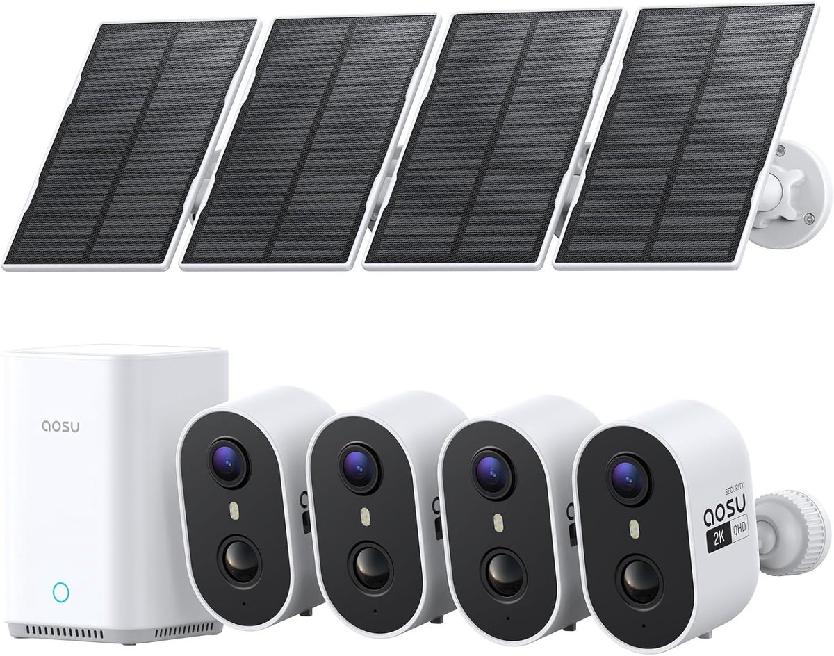 SnelShoppen - 2K Outdoor Beveiligingscamera Set, Draadloos, Zonne-energie, 32GB Opslag, PIR Bewegingssensor, Geluid Alarm, 2-Weg Communicatie, 2 Stuks
