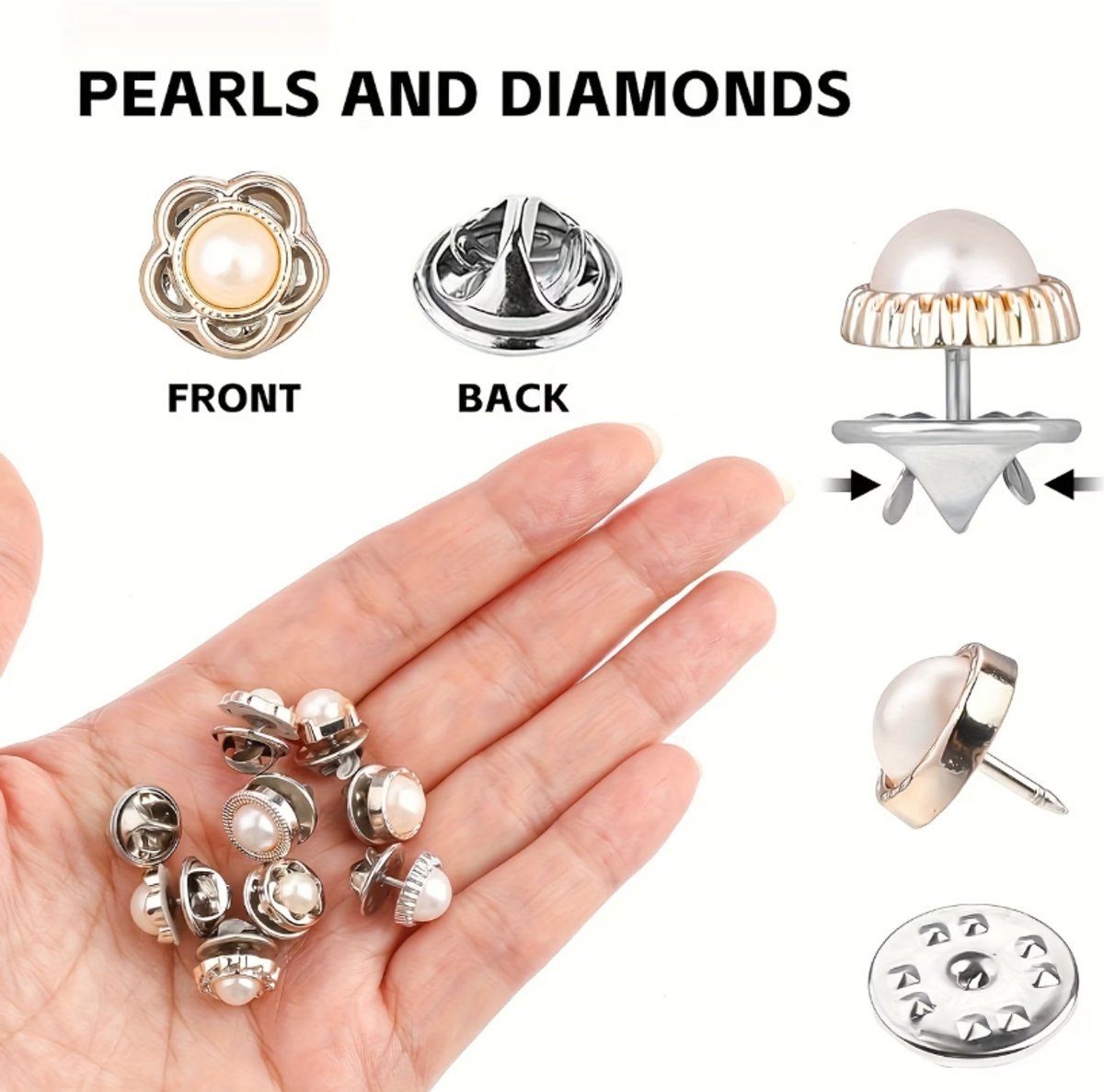Wit goudkleurige decoratieve knopen 20 stuks parel knopen blouse knopen dames metalen kraagspelden cardigan knopen strass kleding accessoires voor blouse trui vest willekeurige set