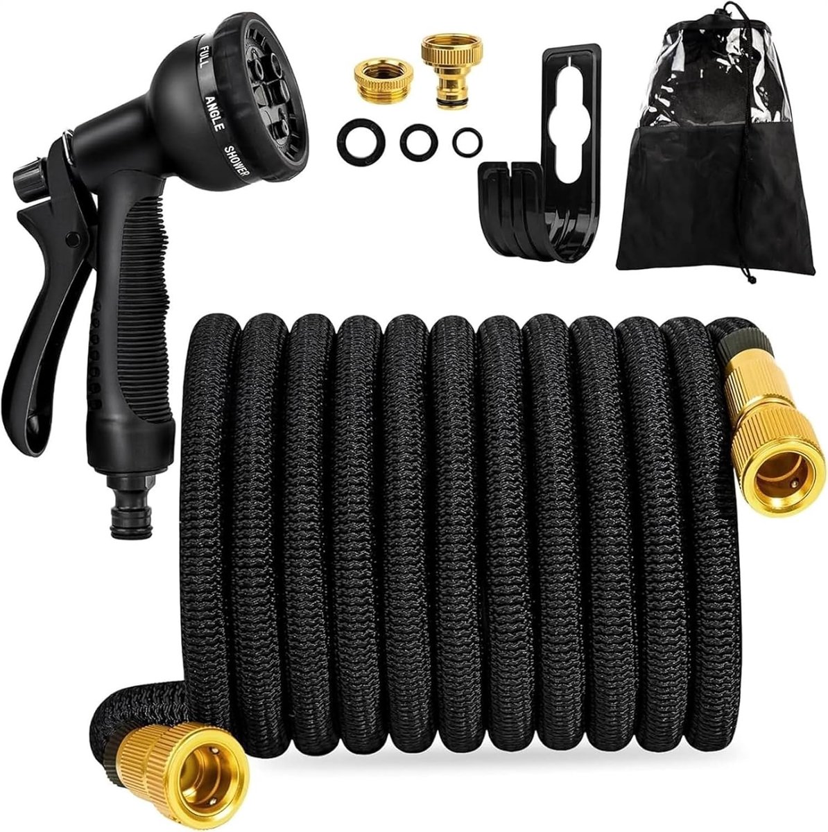 SnelShoppen - Tuinslang 23 m Uittrekbare Tuinslang met 8 Functies, Irrigatieslang met Messing Fittingen 1/2 Inch en 3/4 Inch Aansluiting voor Tuin en