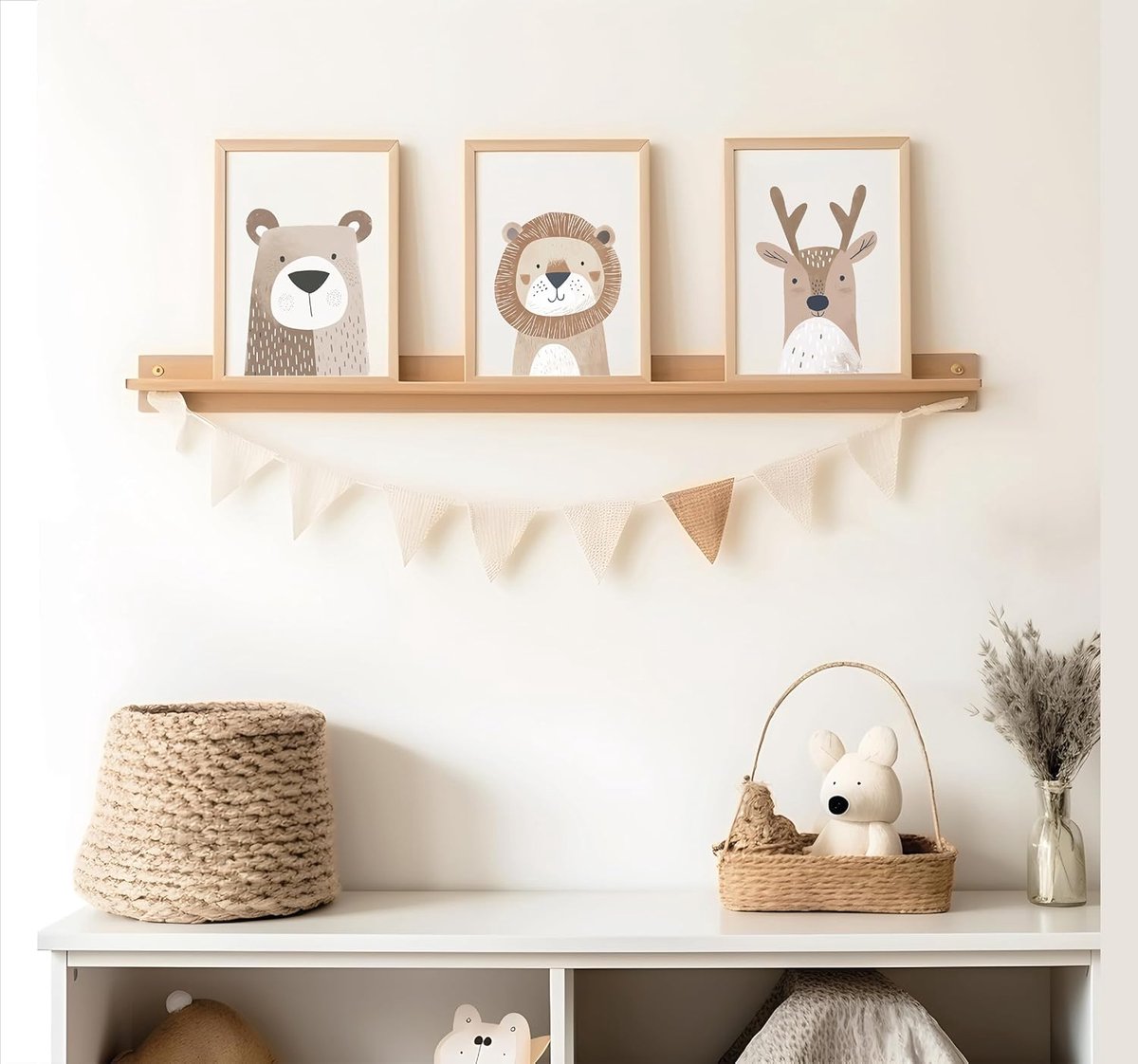 SnelShoppen - LAVEMA A3 Posters voor Kinderkamer Decoratie, Schattige Dierenafbeeldingen, Beige en Grijze Posters voor Jongens en Meisjes, 30 x 42 cm,