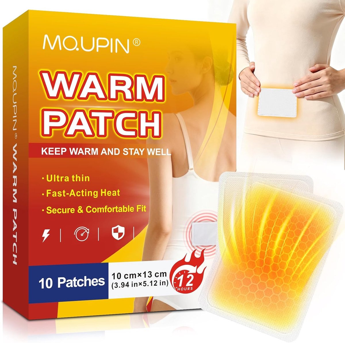 SnelShoppen - Ultra Dunne Warmtepleisters, 10 Stuks Zelfklevende Warmte Pads voor Rug en Buik, 10x13 cm, 12 Uur Warmte, Ideaal voor Thuis en Onderweg