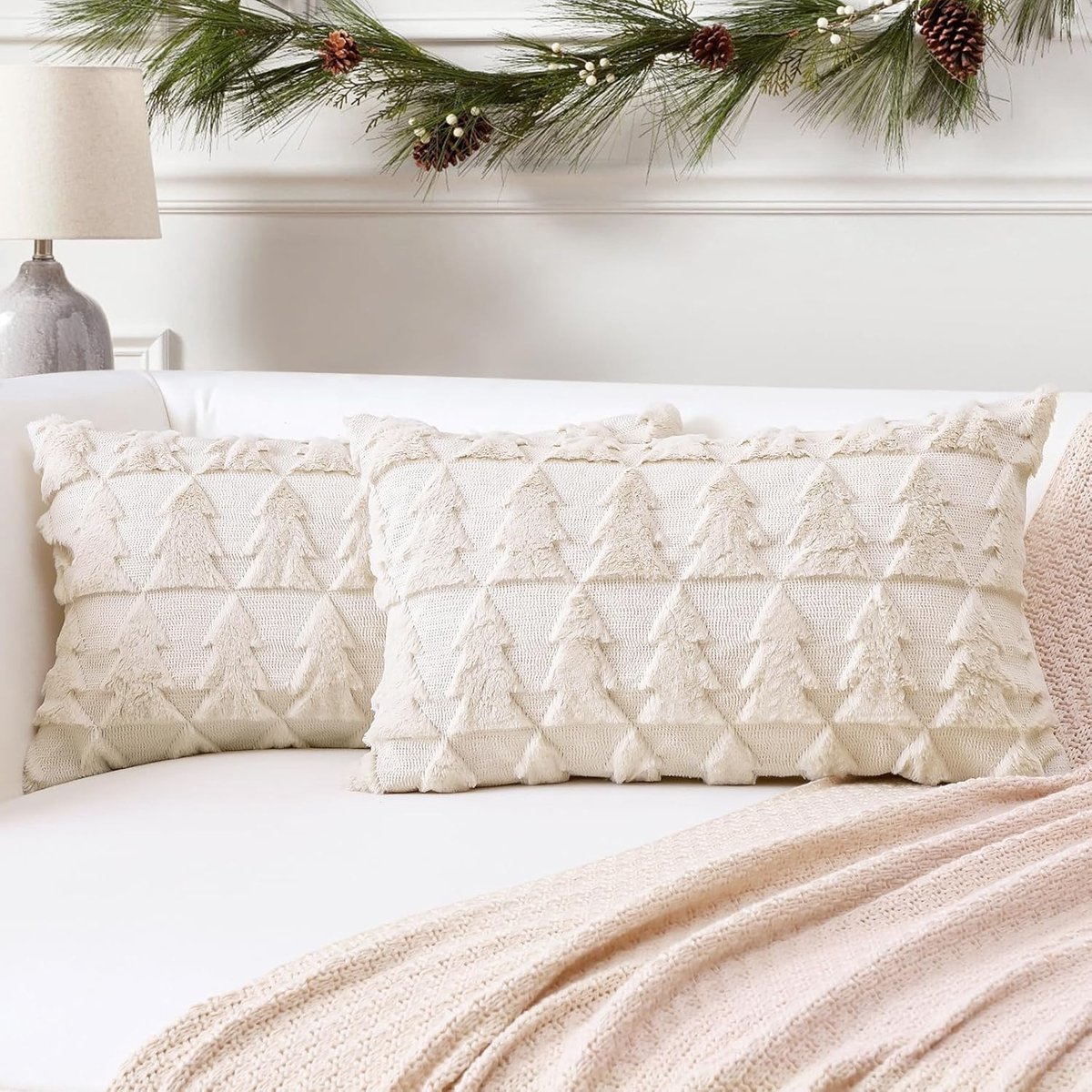 SnelShoppen - Set van 2 Luxe Decoratieve Kussenhoezen 40x60cm - Zacht Pluche Katoen Velvet - Perfect voor Sofa, Slaapkamer, Kerstboom - Crème Beige