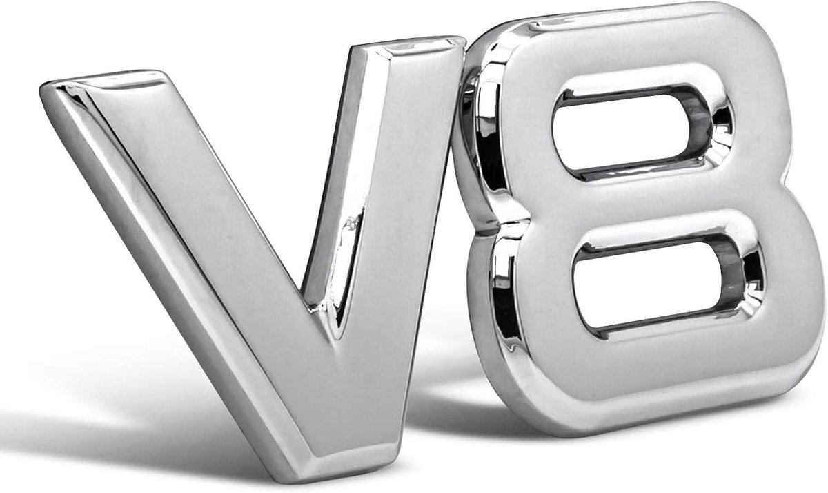 SnelShoppen - V8 Embleem met Logo, Chroom 3D Autosticker, Tuning Sticker van Metaal voor Auto's, Universele Auto Accessoire